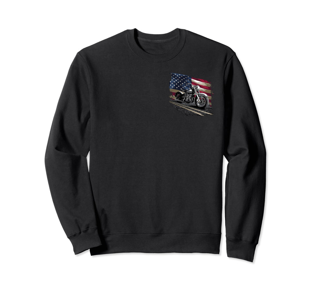 Motorcycle American Flag Front Sweatshirt - Fun Novelty Design for Adults - T-Shirt, Sweatshirt, Hoodie