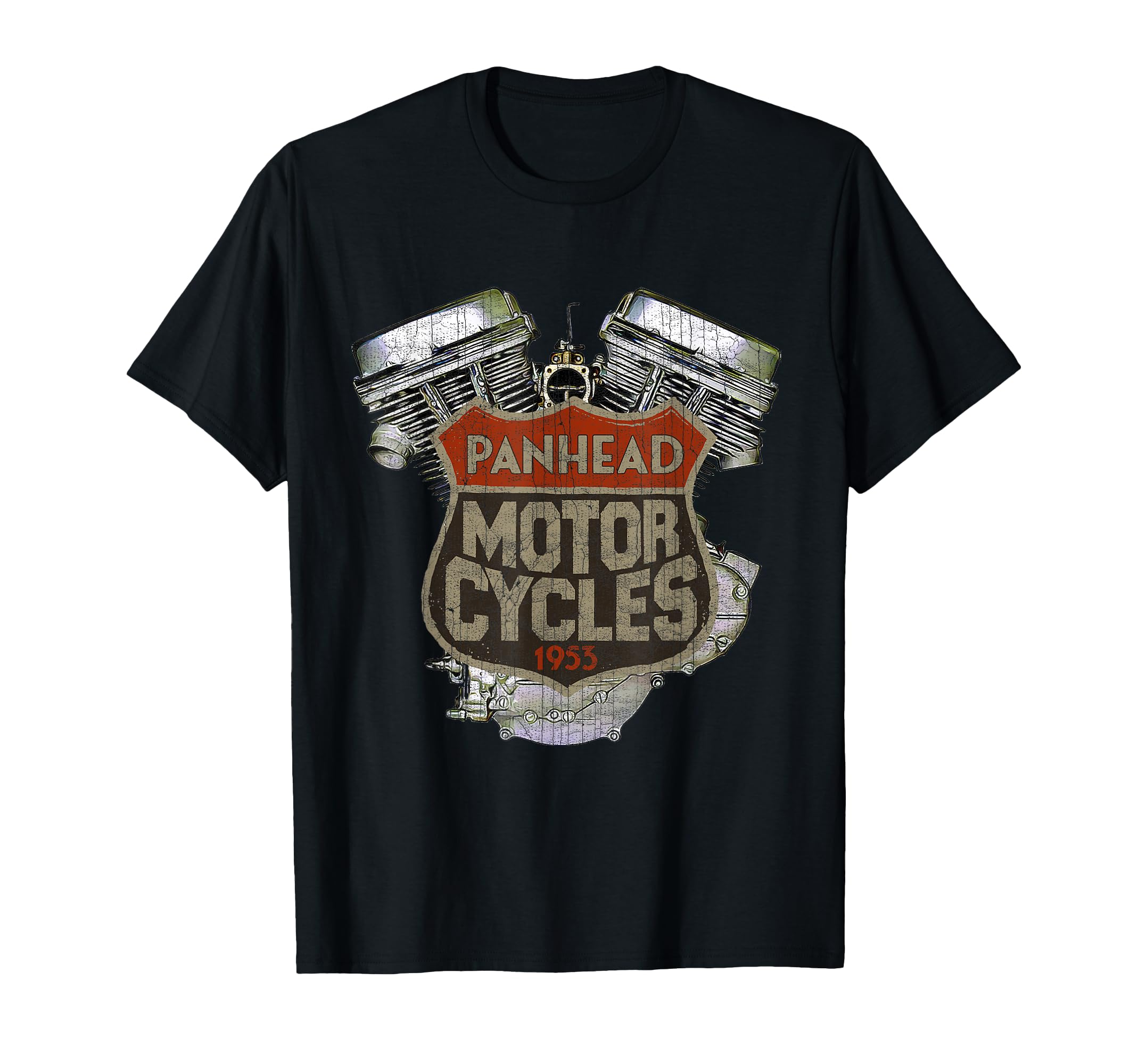 1953 Panhead Motorcycle Distressed T-Shirt - Fun Novelty Design for Adults - T-Shirt, Sweatshirt, Hoodie
