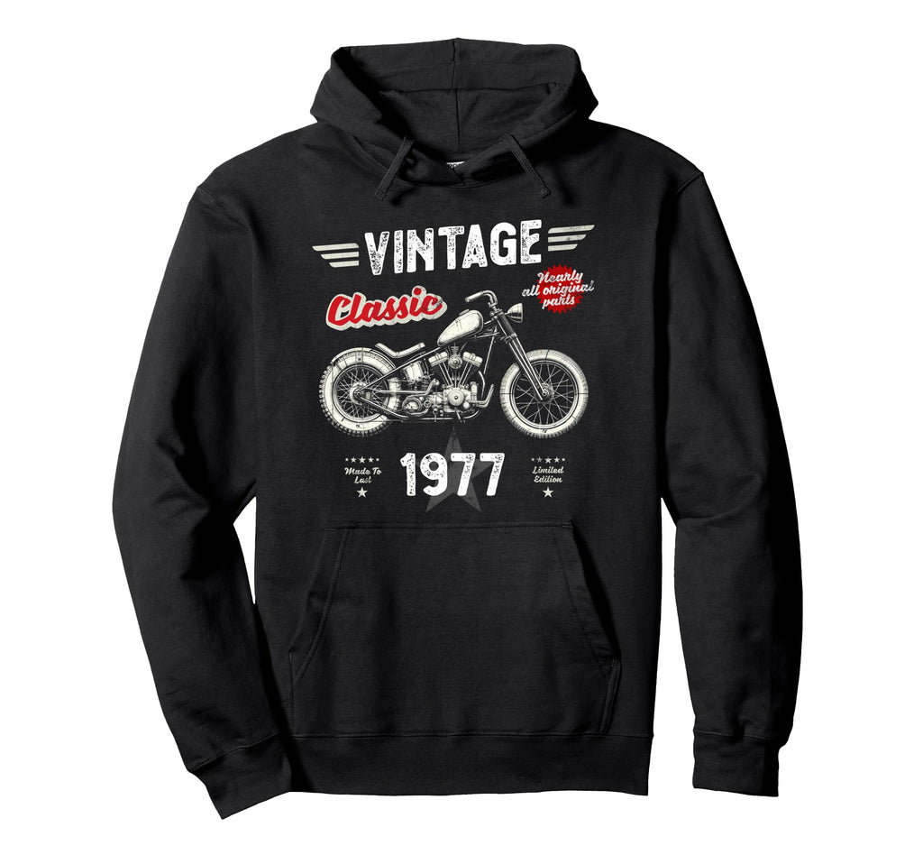Born 1977 Motorbike Birthday Hoodie - Trendy Graphic for Adults - T-Shirt, Sweatshirt, Hoodie