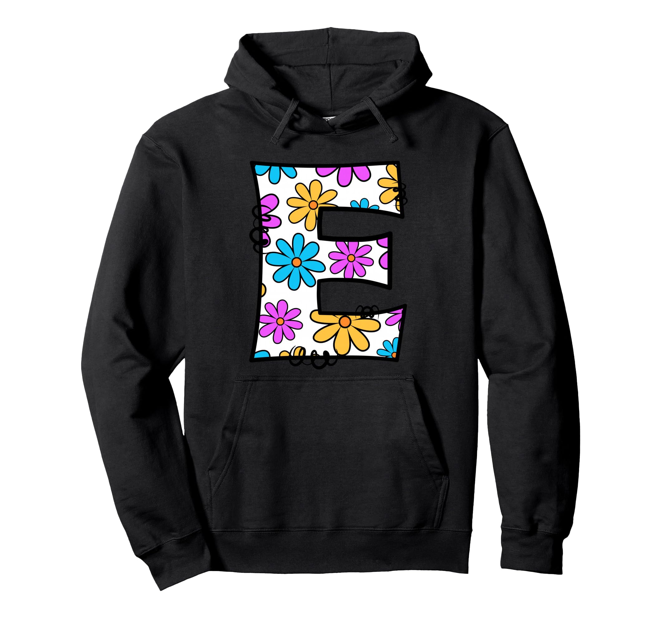 Letter E Floral Daisy Colorful Alphabet Hoodie - Novelty Apparel for Adults - T-Shirt, Sweatshirt, Hoodie
