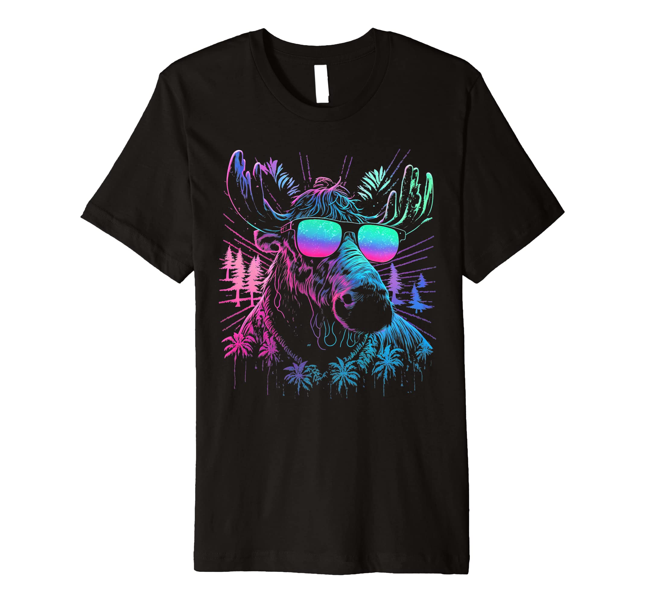 Vaporwave Synthwave Moose Sunglasses T-Shirt - Unique Graphic Men Women - T-Shirt, Sweatshirt, Hoodie