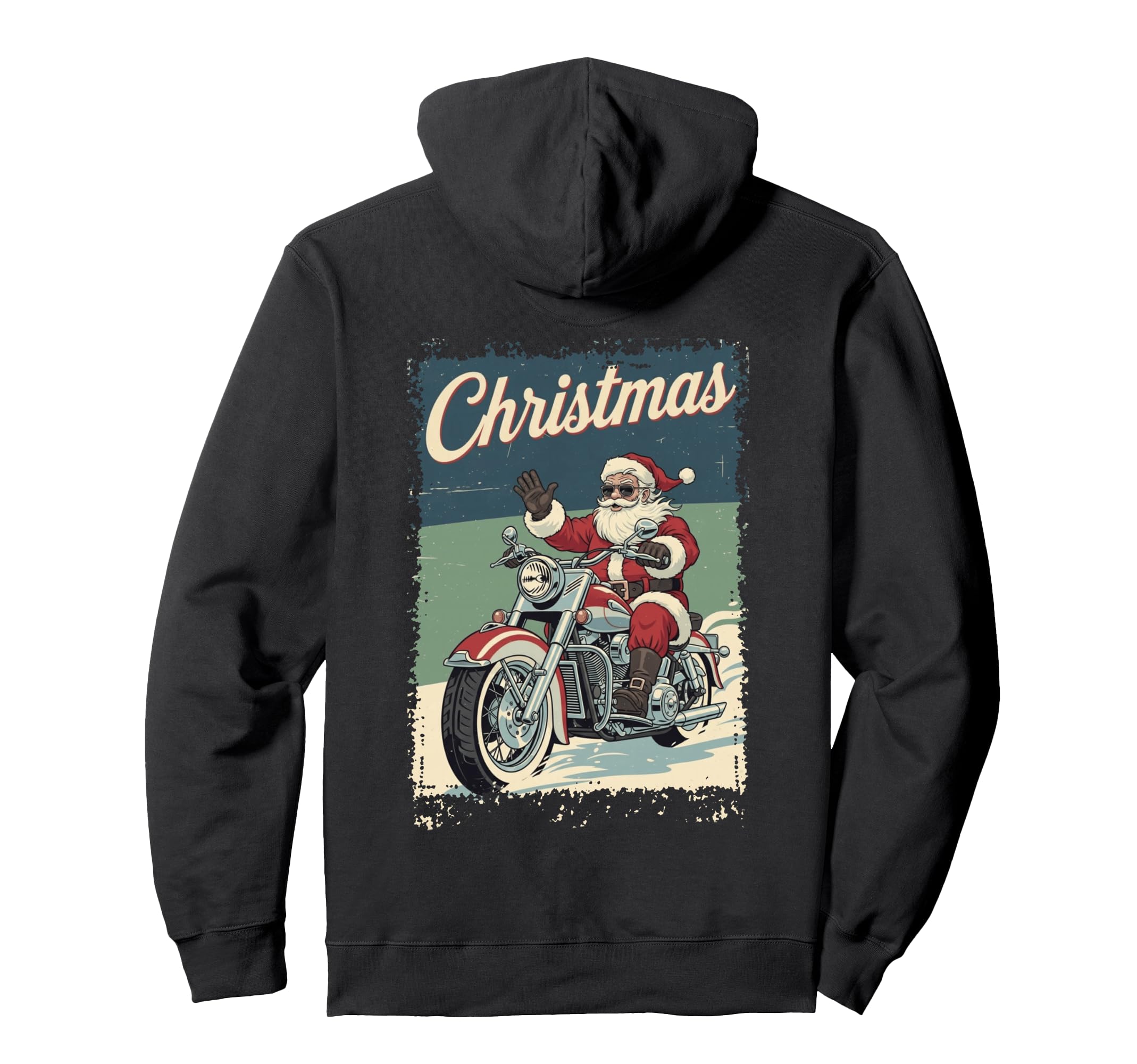 Santa Motorcycle Rider Biker Hoodie - Novelty Apparel for Adults - T-Shirt, Sweatshirt, Hoodie