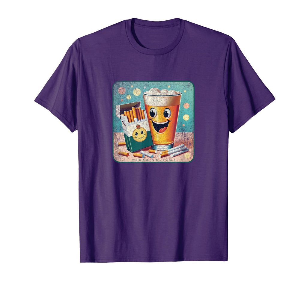 Happy Beer And Cigarettes Advertising T-Shirt - Minimalist Print Unisex - T-Shirt, Sweatshirt, Hoodie