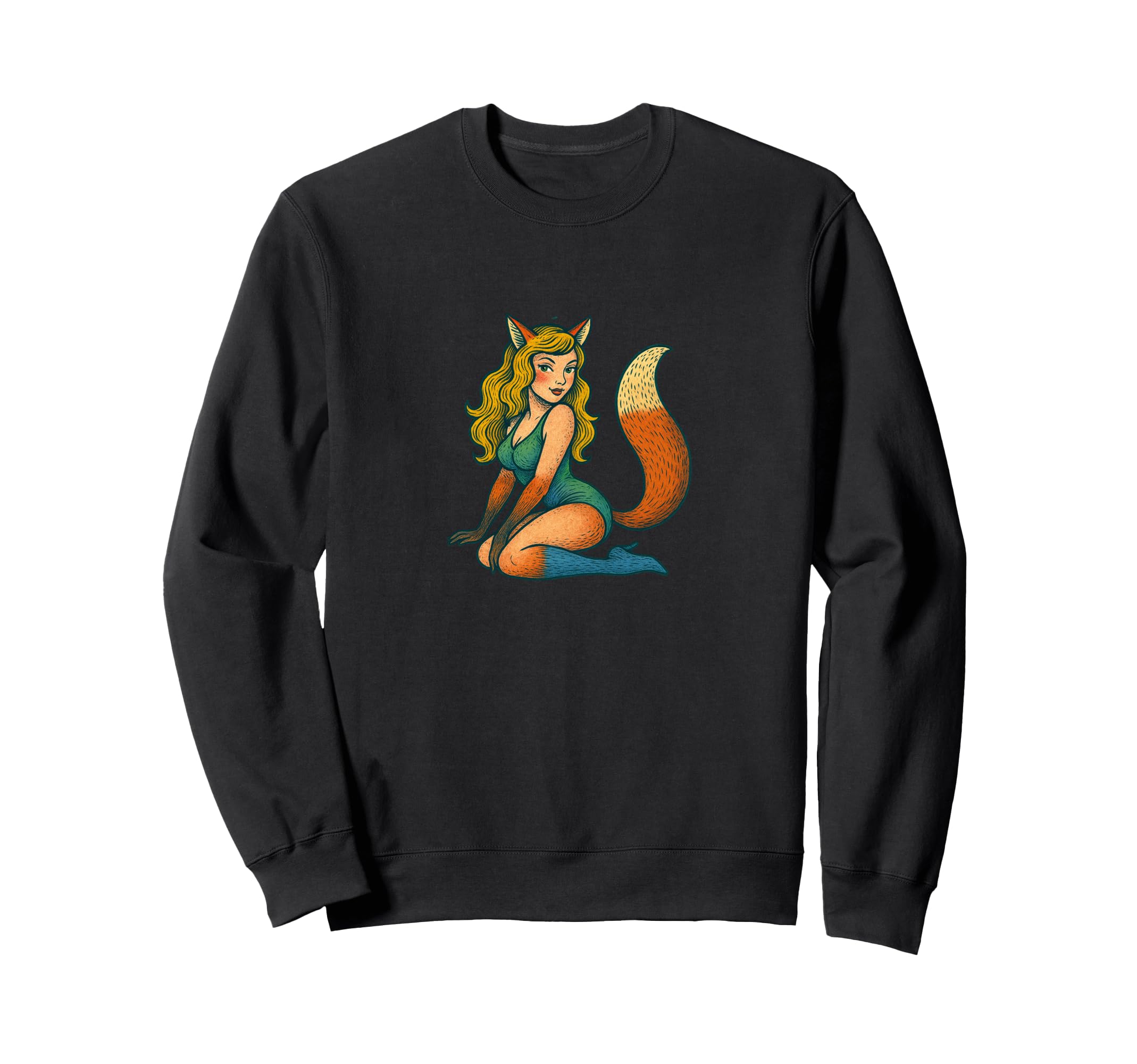 Fox Pinup Halloween Cosplay Anime Sweatshirt - Minimalist Print for Adults - T-Shirt, Sweatshirt, Hoodie