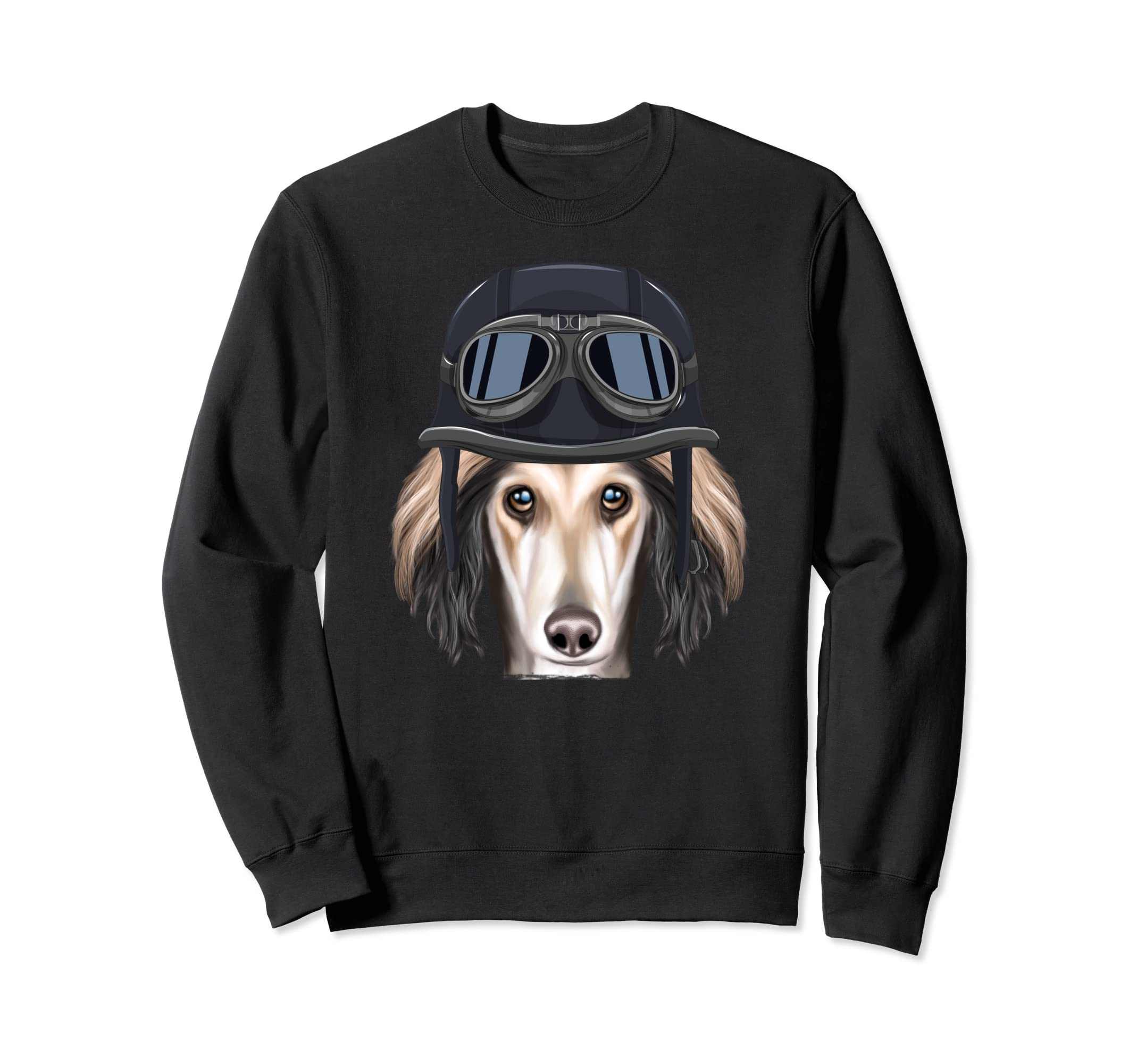 Funny Motorcycle Helmet Saluki Sweatshirt - Minimalist Print for Adults - T-Shirt, Sweatshirt, Hoodie