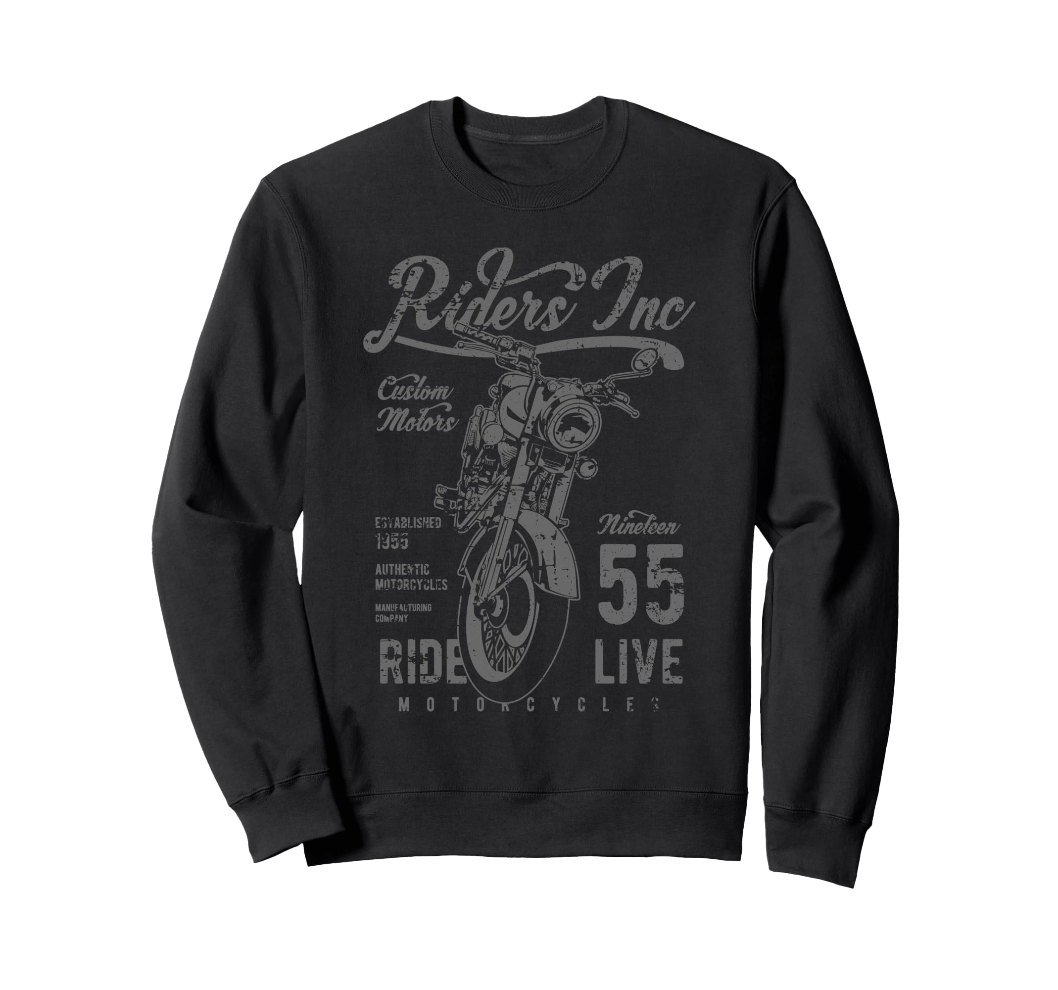Riders Inc 1955 Motorcycle Distressed Sweatshirt - Minimalist Print Unisex - T-Shirt, Sweatshirt, Hoodie