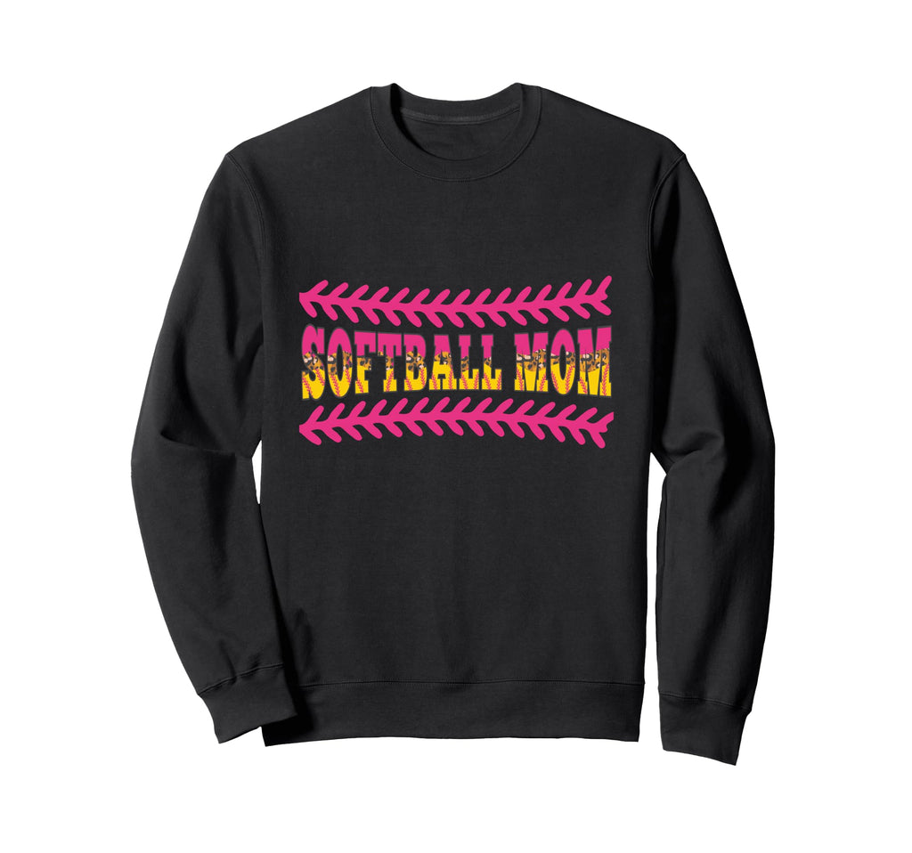 Softball Mom Baseball Seams Leopard Sweatshirt - Graphic Print Unisex - T-Shirt, Sweatshirt, Hoodie