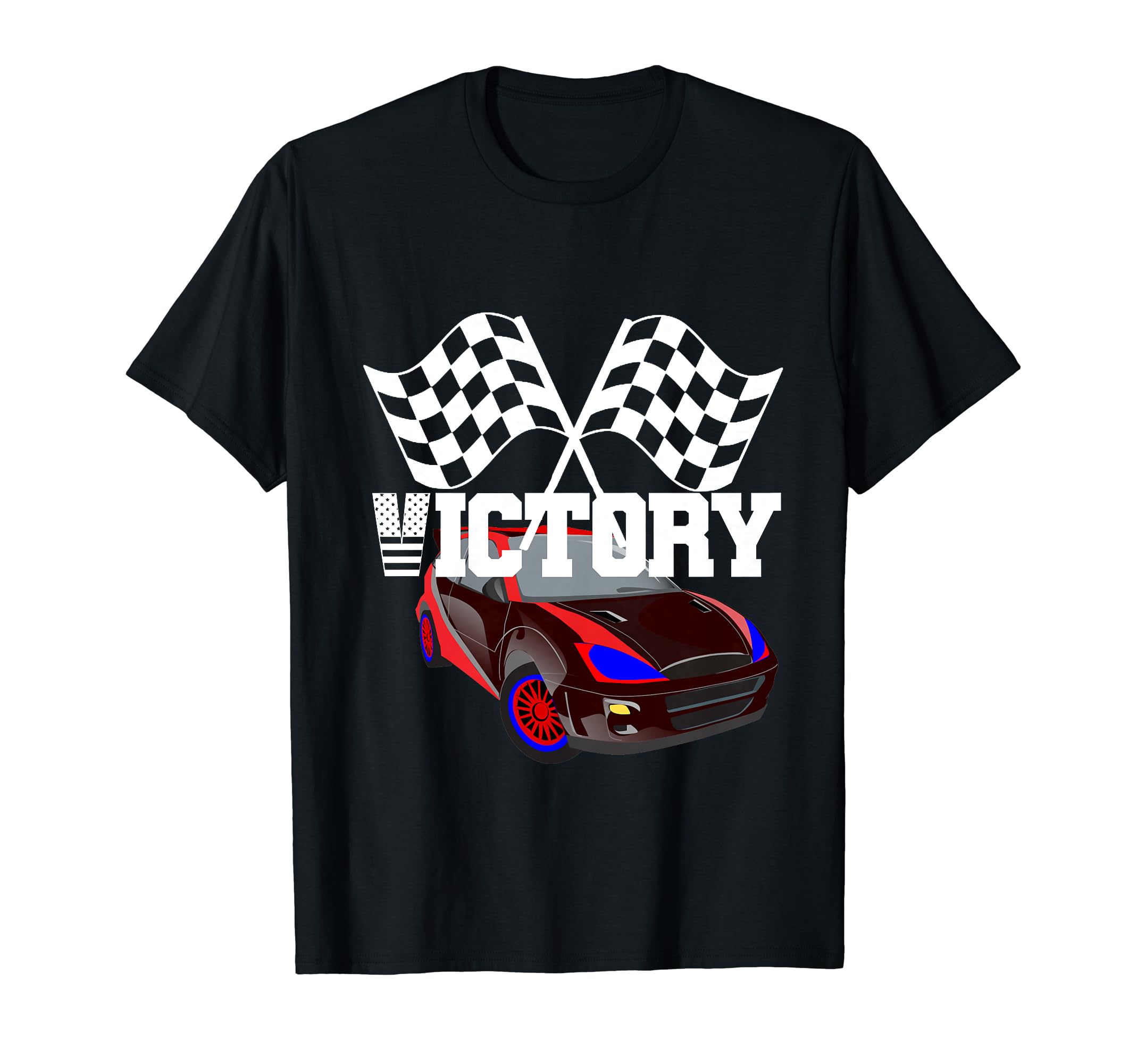 Victory Checkered White Flag Race Car T-Shirt - Fun Novelty Design Unisex - T-Shirt, Sweatshirt, Hoodie