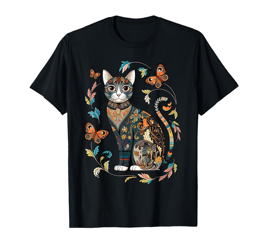 Cat Colorful Floral Patterns Flowers T-Shirt - Streetwear Style for Adults - T-Shirt, Sweatshirt, Hoodie