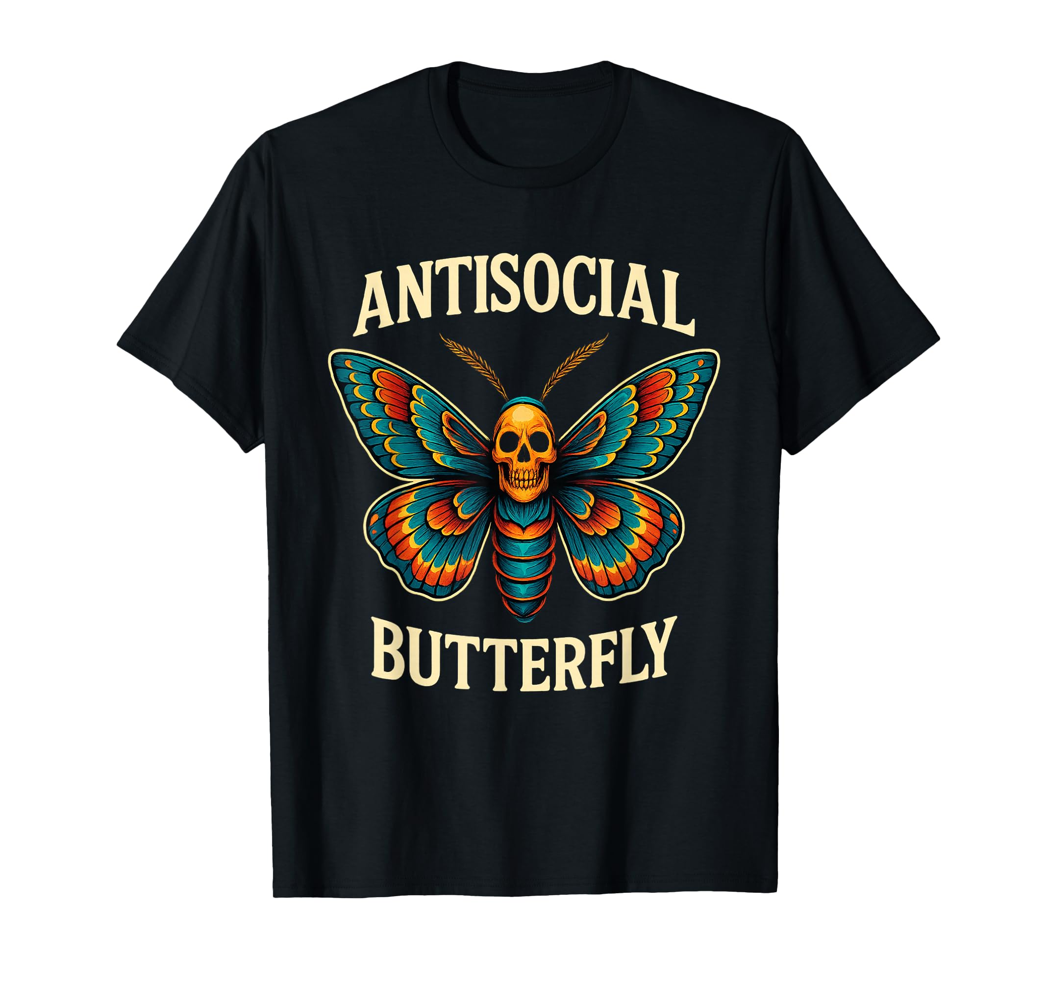 Antisocial Butterfly Skull Goth Moth Art T-Shirt - Unique Graphic Unisex - T-Shirt, Sweatshirt, Hoodie