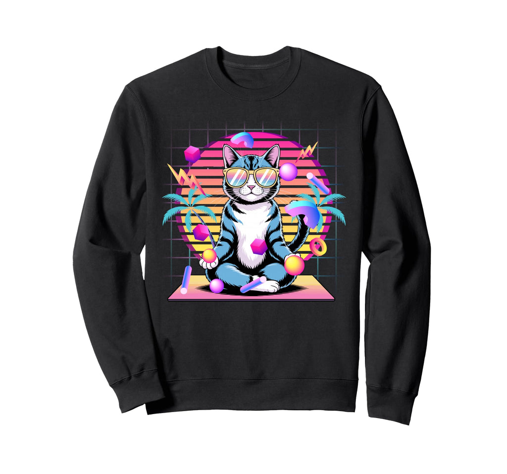 Cat Meditating Vaporwave 80S Sweatshirt - Trendy Graphic Men Women - T-Shirt, Sweatshirt, Hoodie
