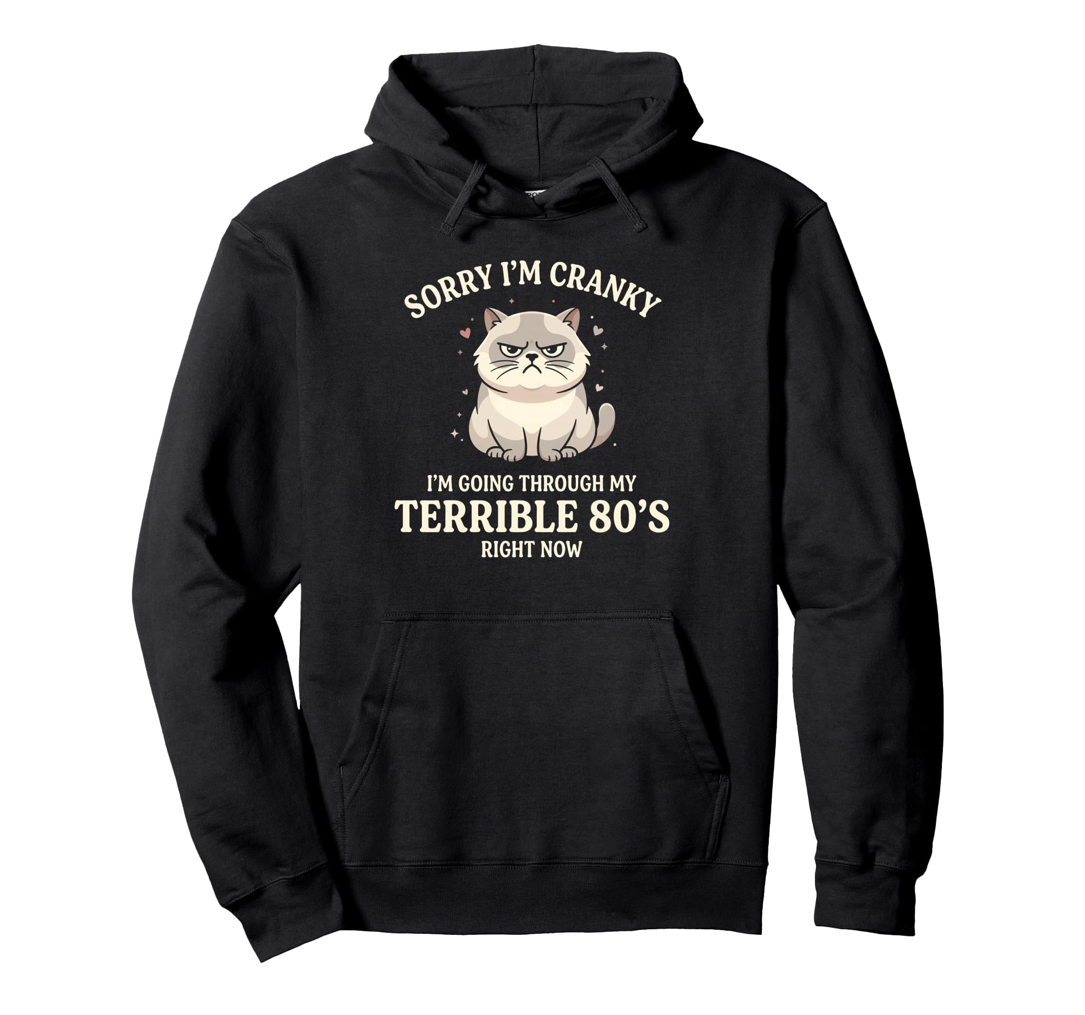Sorry Im Cranky Fluffy Cat Terrible 80S Hoodie - Novelty Apparel for Adults - T-Shirt, Sweatshirt, Hoodie