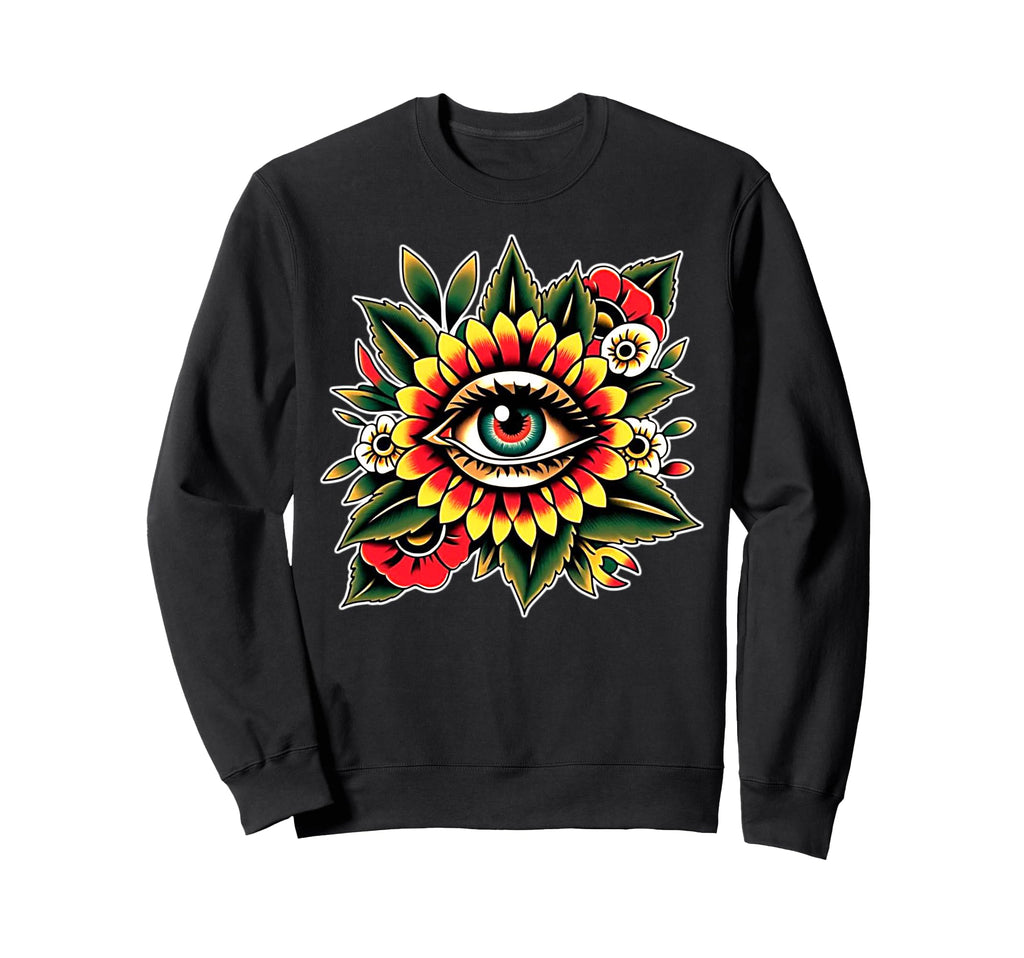 Sunflower X Eye Traditional Tattoo Sweatshirt - Unique Graphic Men Women - T-Shirt, Sweatshirt, Hoodie