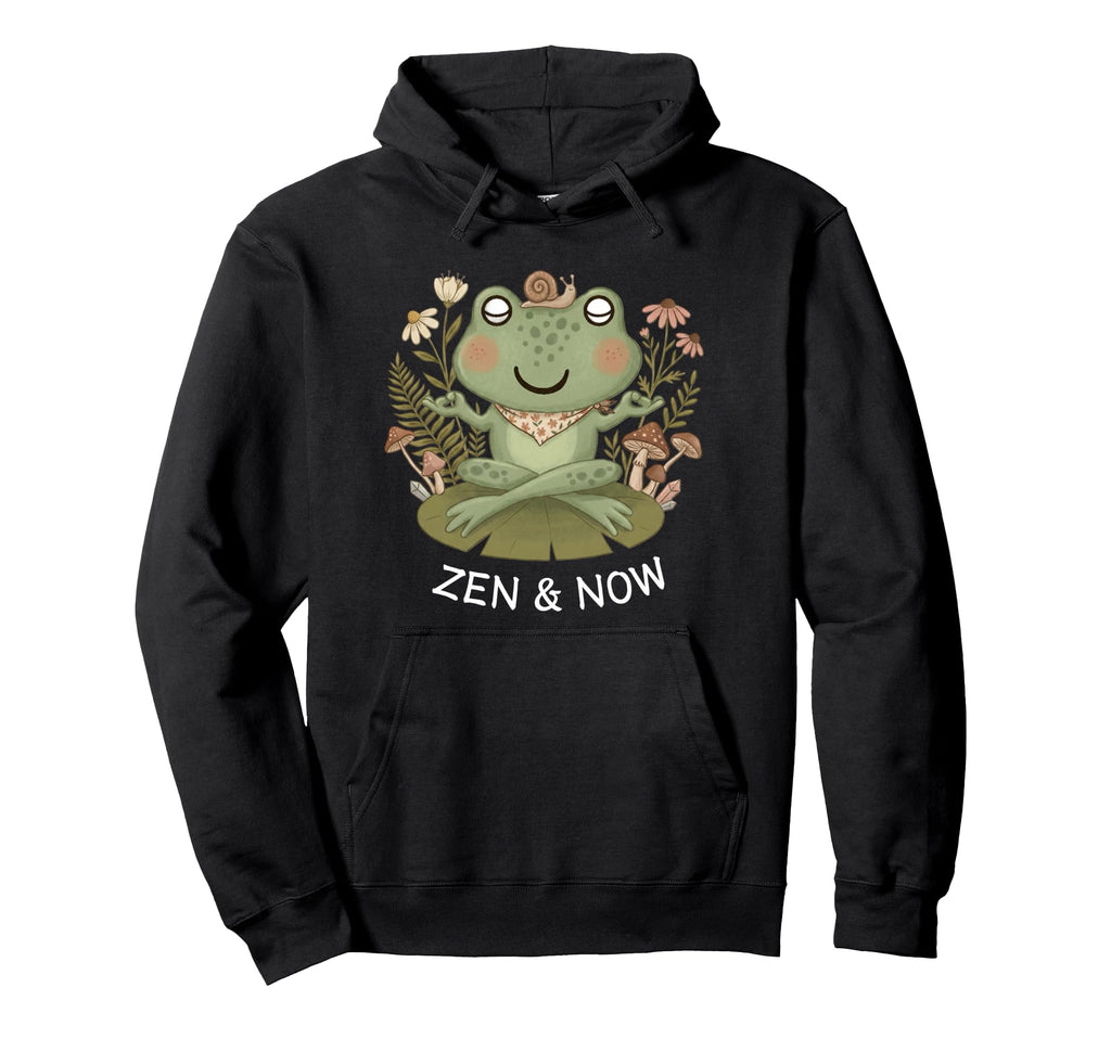Zen And Now Frog Funny Meditation Yoga Hoodie - Novelty Apparel for Adults - T-Shirt, Sweatshirt, Hoodie