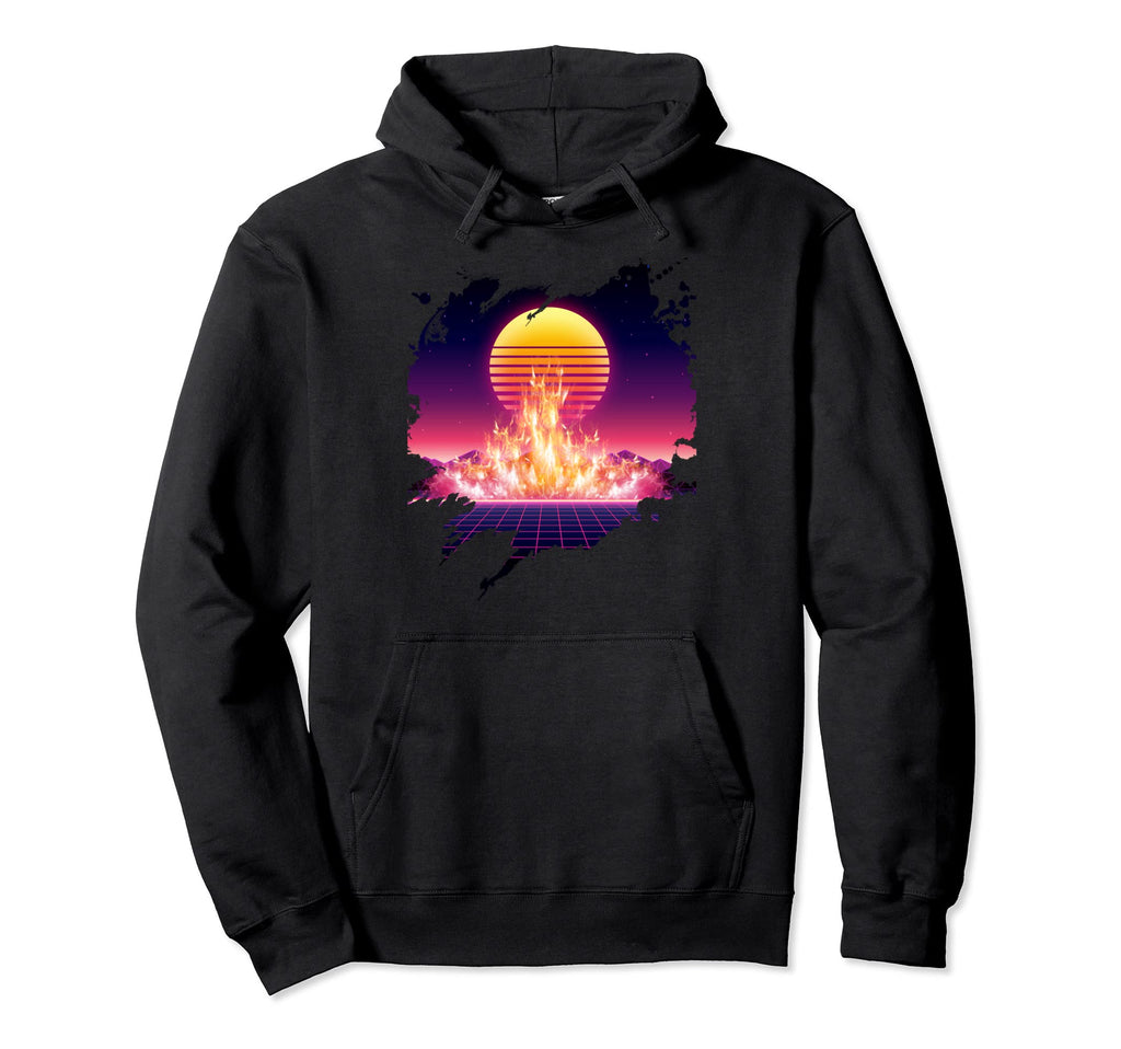 Fire Synthwave Retrowave 80S Outrun Hoodie - Fun Novelty Design for Adults - T-Shirt, Sweatshirt, Hoodie