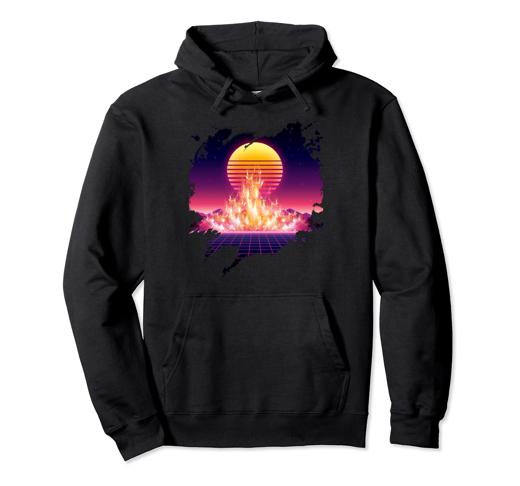 Fire Synthwave Retrowave 80S Outrun Hoodie - Fun Novelty Design for Adults - T-Shirt, Sweatshirt, Hoodie
