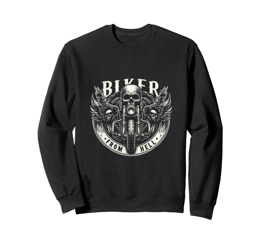 Biker From Hell Skull Motorcycle Wings Sweatshirt - Graphic Print Men Women - T-Shirt, Sweatshirt, Hoodie