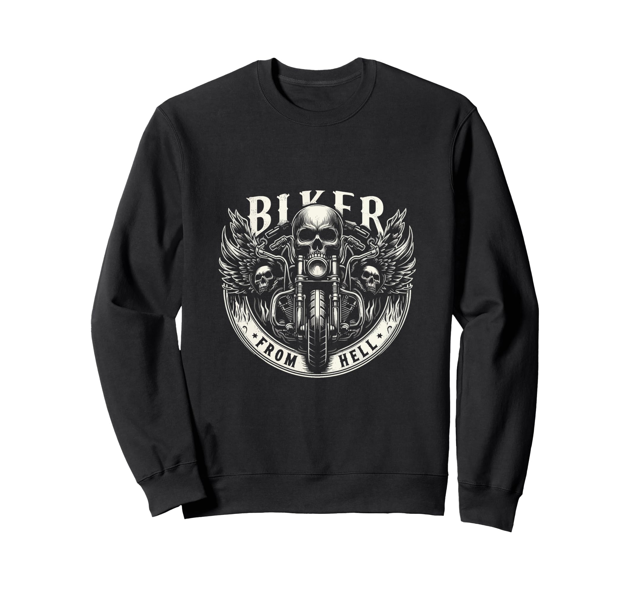Biker From Hell Skull Motorcycle Wings Sweatshirt - Graphic Print Men Women - T-Shirt, Sweatshirt, Hoodie