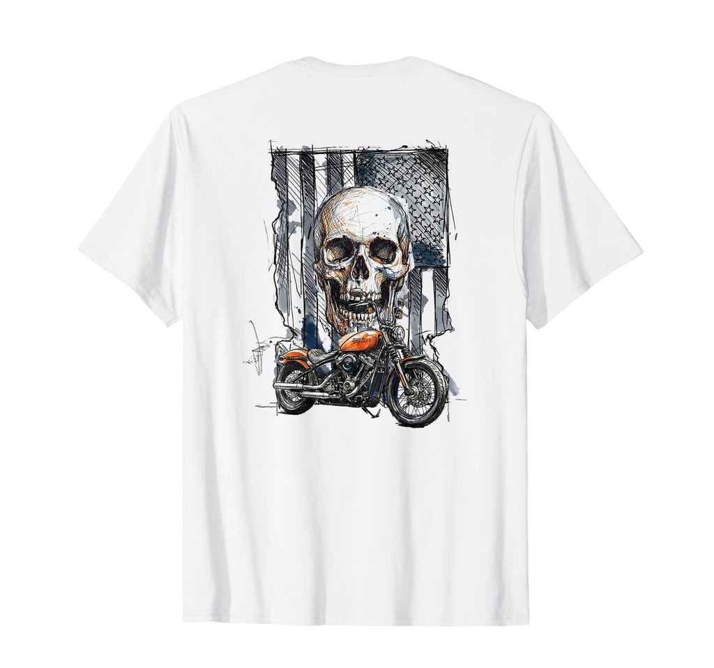 Biker Grunge Skull And Flag Motorcycle T-Shirt - Custom Art Print Unisex - T-Shirt, Sweatshirt, Hoodie