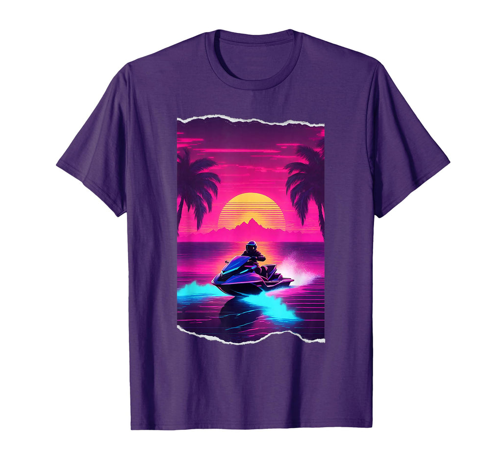1980S Jetski Sunset Synthwave Vaporwave T-Shirt - Streetwear Style Unisex - T-Shirt, Sweatshirt, Hoodie