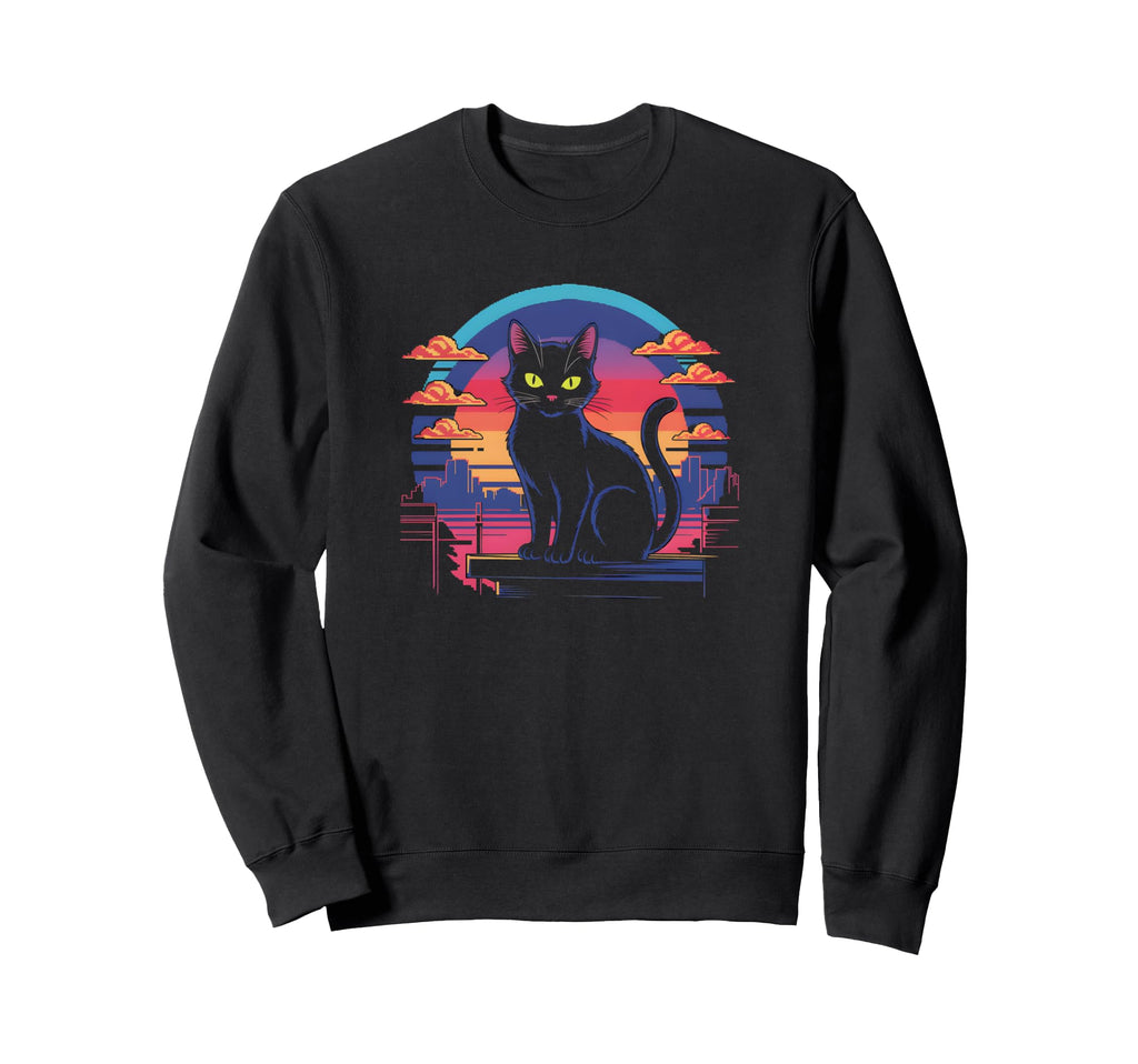 Black Cat Sunset City Aesthetic Art Sweatshirt - Novelty Apparel for Adults - T-Shirt, Sweatshirt, Hoodie