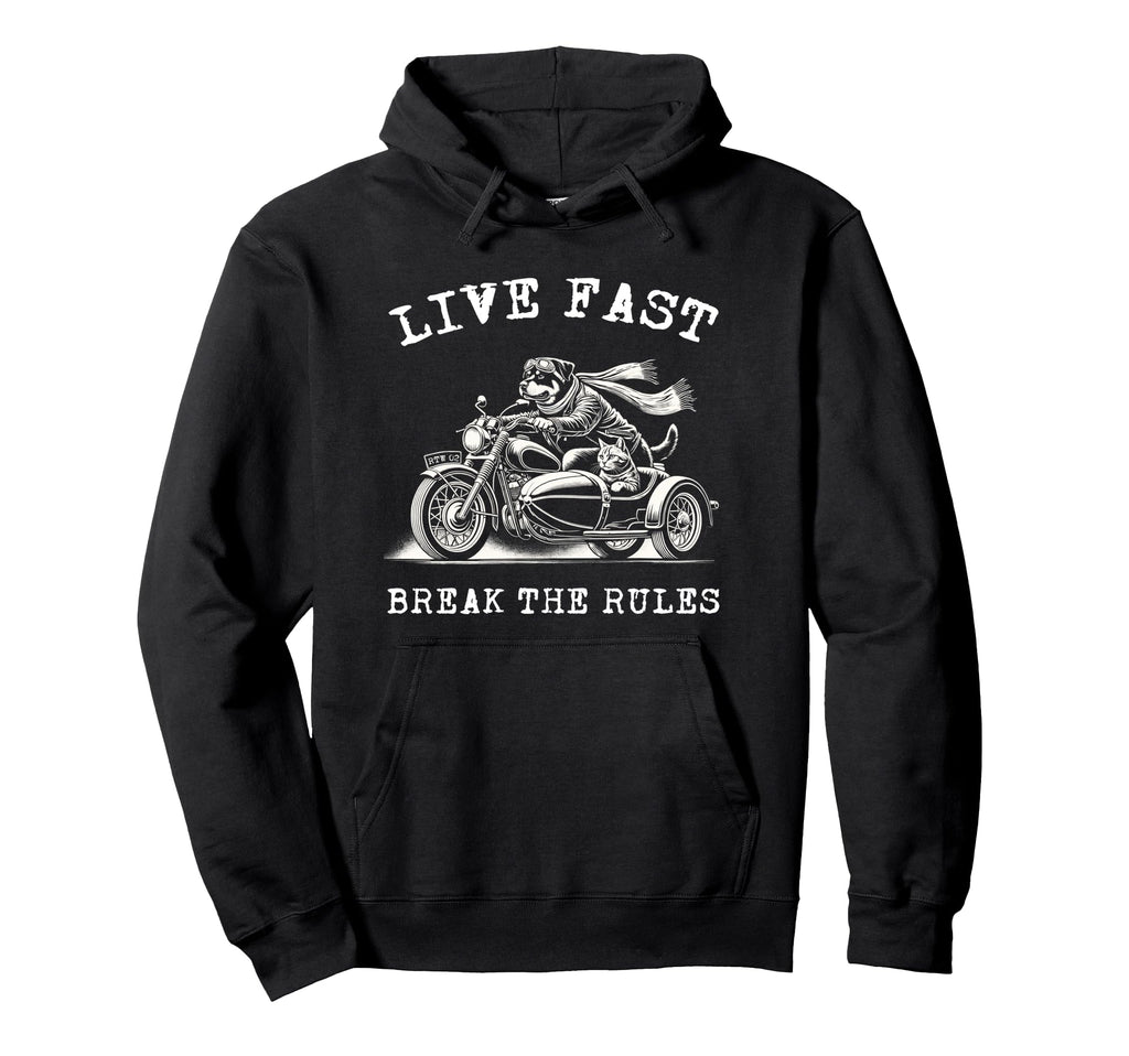 Funny Rottweiler Dog Cat Riding Hoodie - Fun Novelty Design Unisex - T-Shirt, Sweatshirt, Hoodie