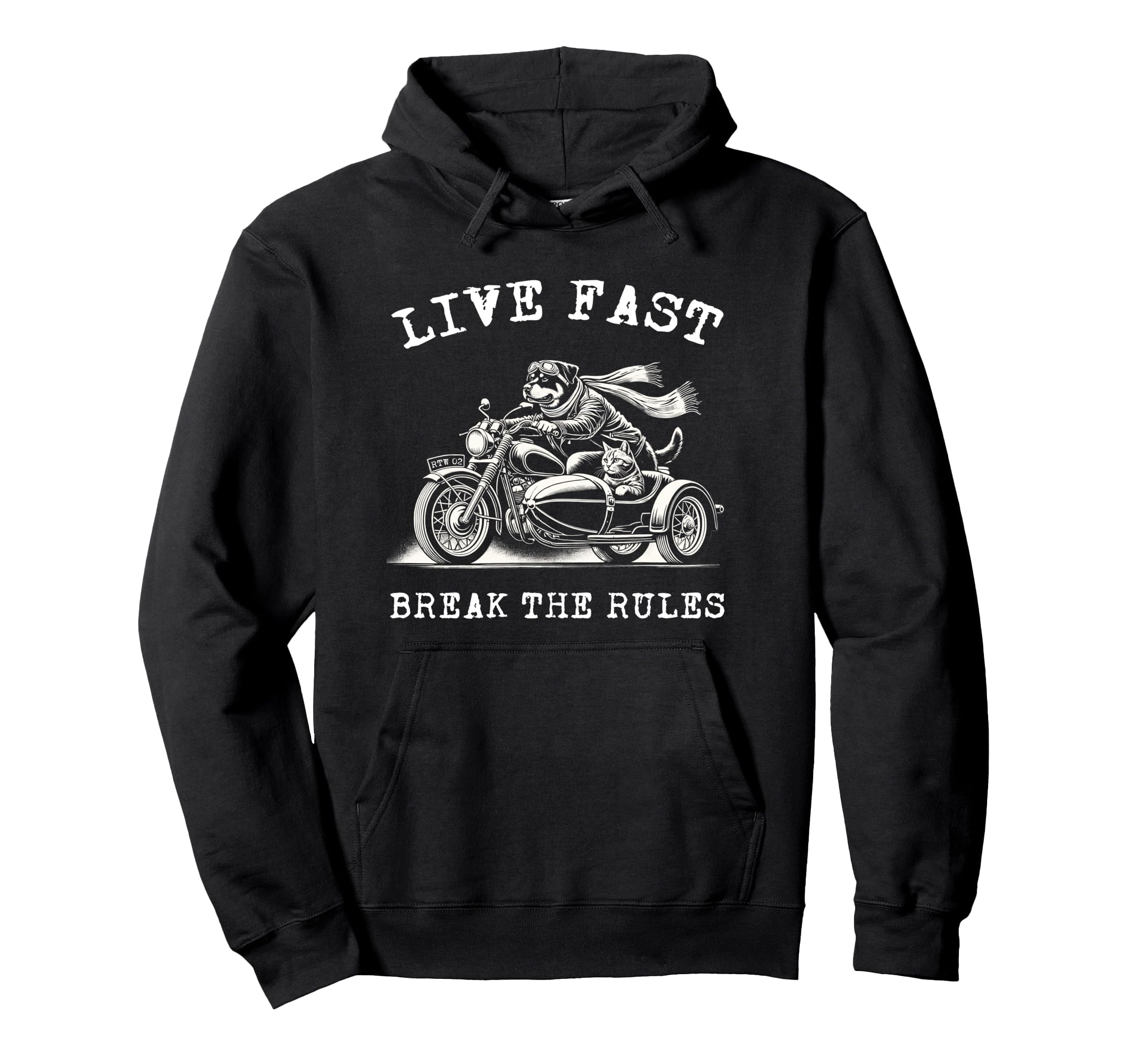 Funny Rottweiler Dog Cat Riding Hoodie - Fun Novelty Design Unisex - T-Shirt, Sweatshirt, Hoodie