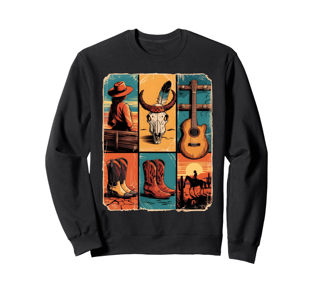 Bull Skull Boho Boot Western Sweatshirt - Fun Novelty Design Men Women - T-Shirt, Sweatshirt, Hoodie