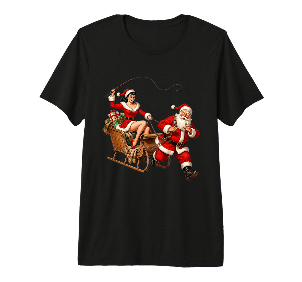 Pinup Santa Sleigh Funny Couples Whip T-Shirt - Minimalist Print Unisex - T-Shirt, Sweatshirt, Hoodie