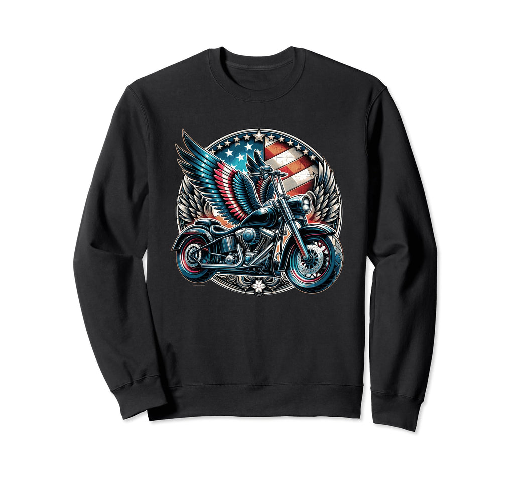 Motorcycle Rider American Flag Eagle Sweatshirt - Trendy Graphic Unisex - T-Shirt, Sweatshirt, Hoodie