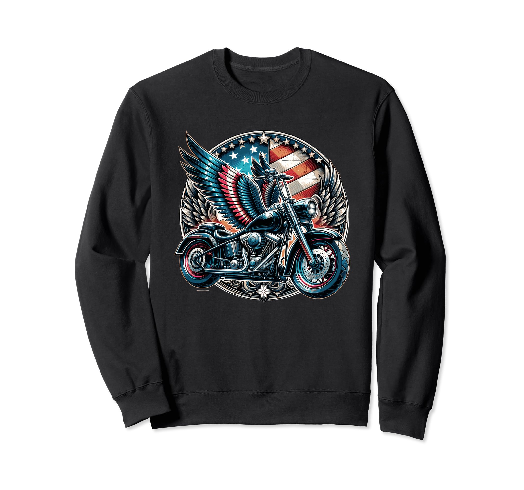Motorcycle Rider American Flag Eagle Sweatshirt - Minimalist Print Unisex - T-Shirt, Sweatshirt, Hoodie