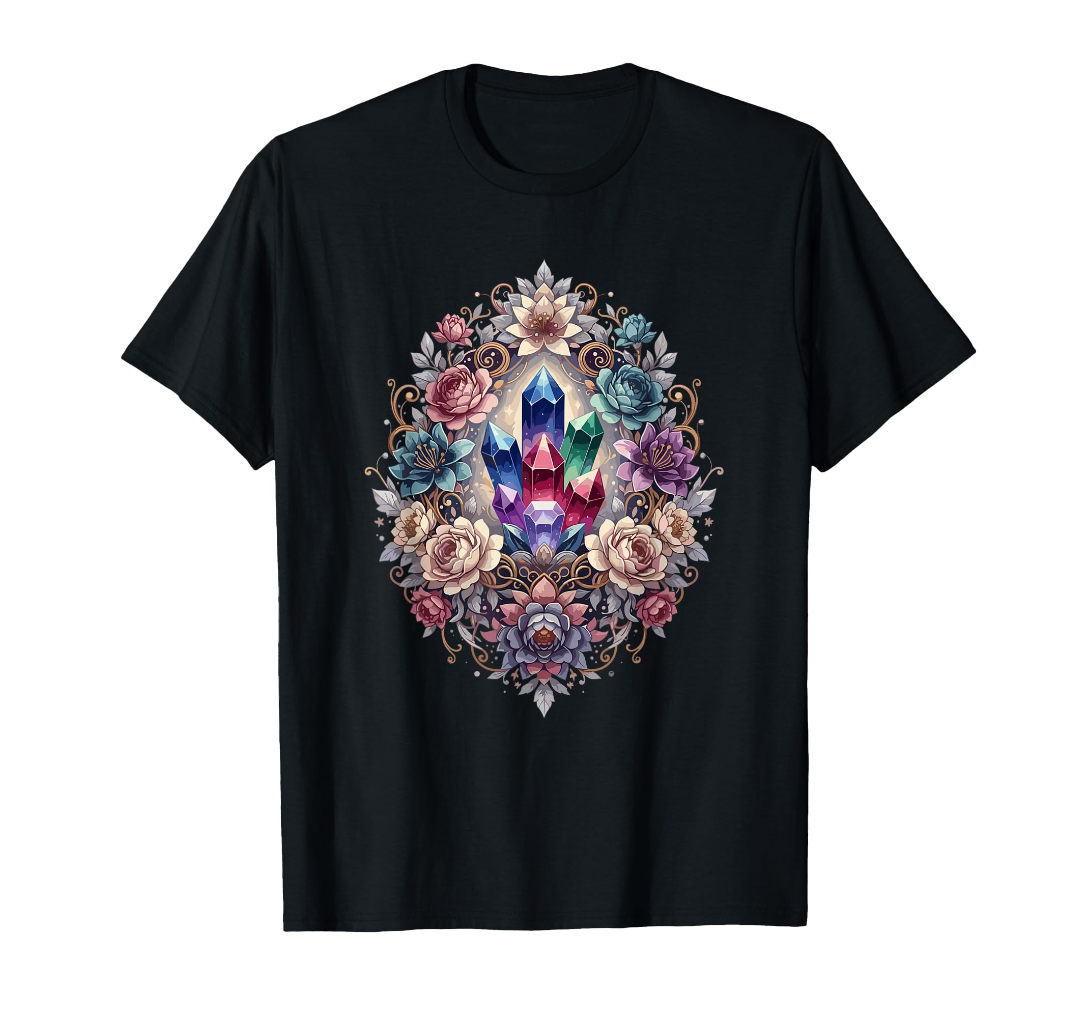 Colorful Crystal Cluster Surrounded T-Shirt - Fun Novelty Design Unisex - T-Shirt, Sweatshirt, Hoodie