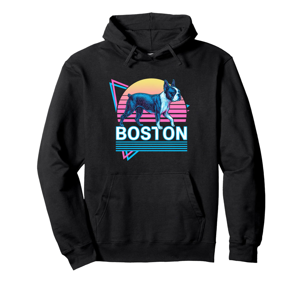 Boston Terrier Synthwave Aesthetic Hoodie - Casual Everyday Wear Men Women - T-Shirt, Sweatshirt, Hoodie