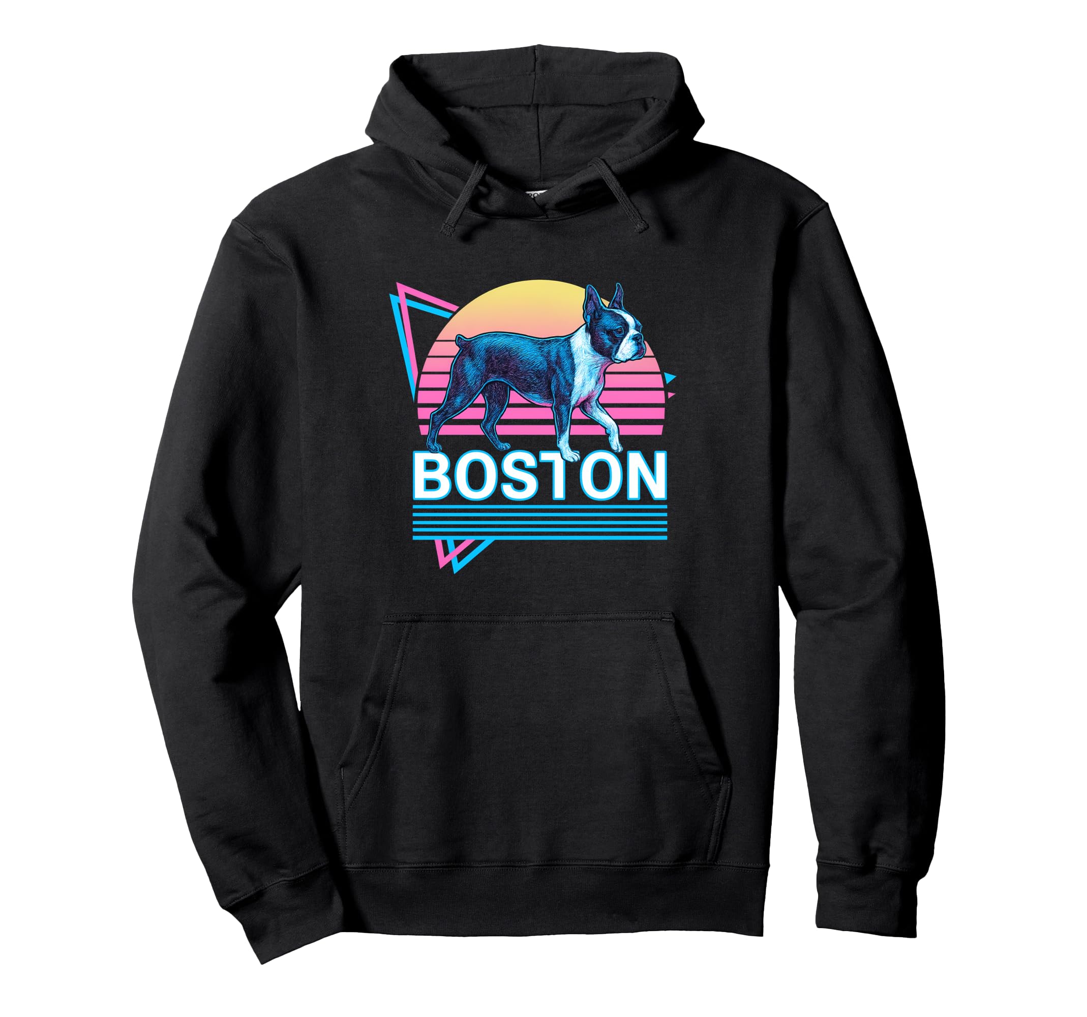Boston Terrier Synthwave Aesthetic Hoodie - Casual Everyday Wear Men Women - T-Shirt, Sweatshirt, Hoodie