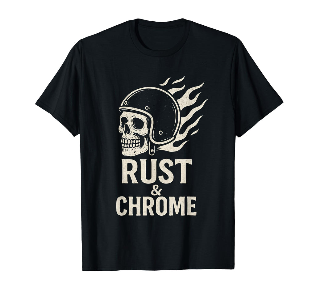 Rust Chrome Skull Helmet Biker T-Shirt - Novelty Apparel Men Women - T-Shirt, Sweatshirt, Hoodie