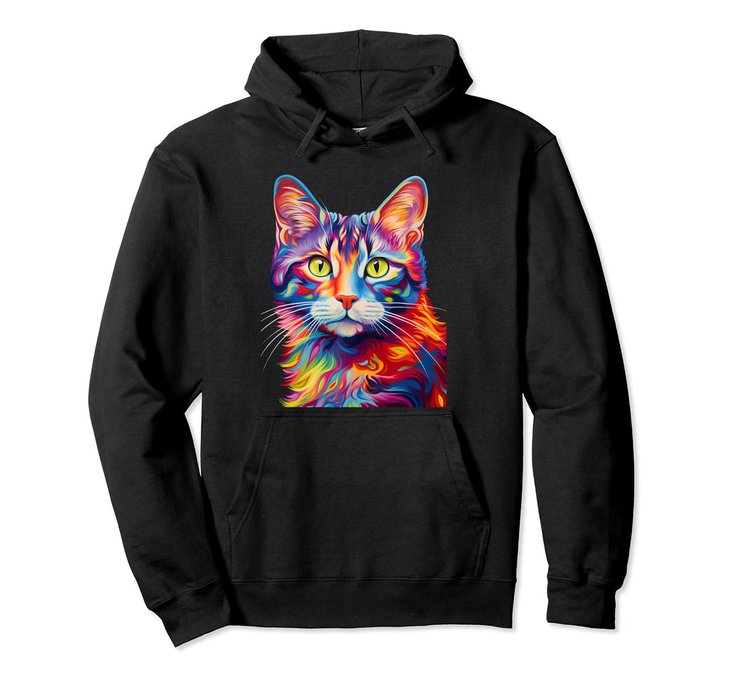 Abstract Colorful 60S 70S Stylish Cat Hoodie - Novelty Apparel for Adults - T-Shirt, Sweatshirt, Hoodie