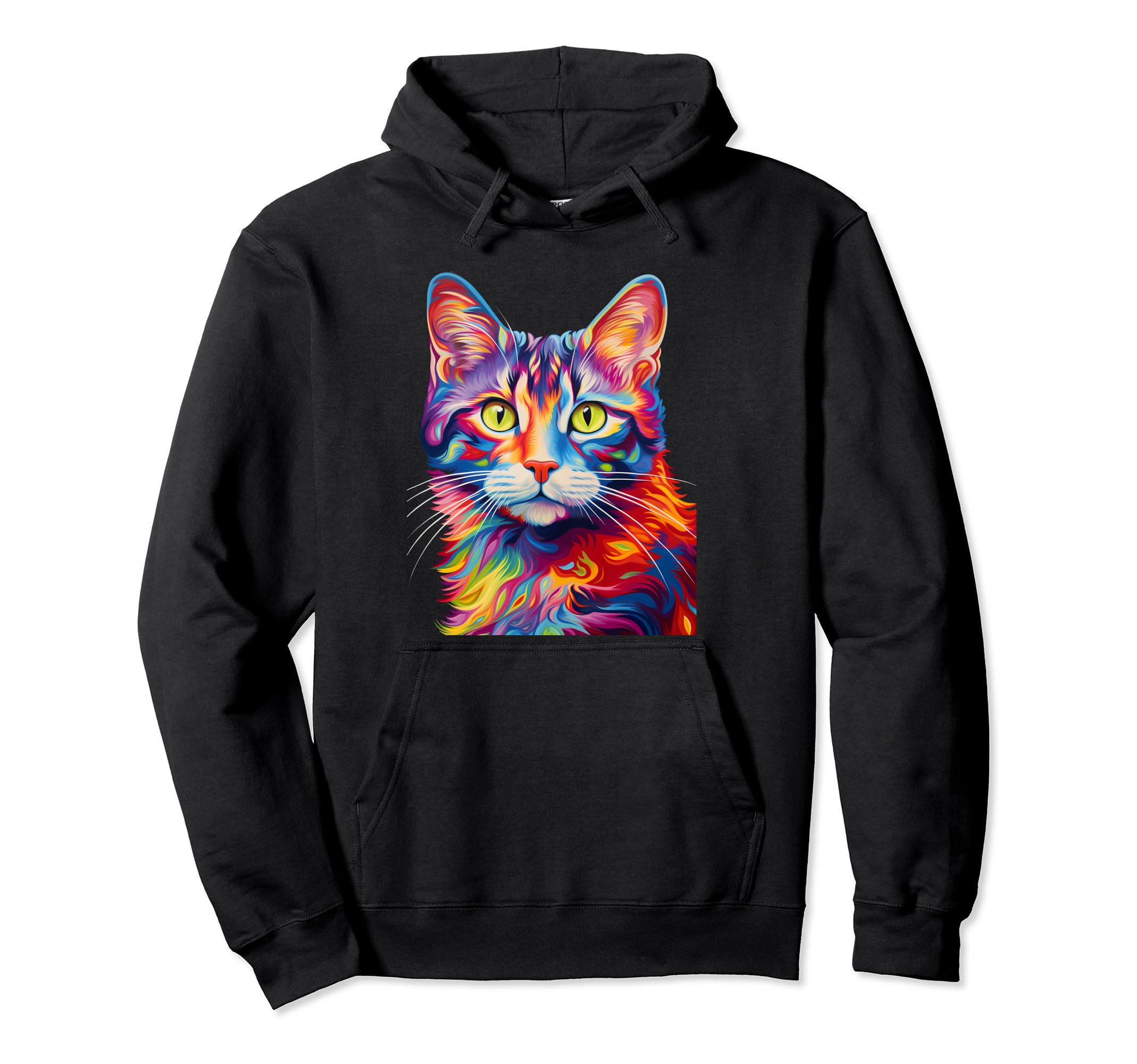 Abstract Colorful 60S 70S Stylish Cat Hoodie - Novelty Apparel for Adults - T-Shirt, Sweatshirt, Hoodie