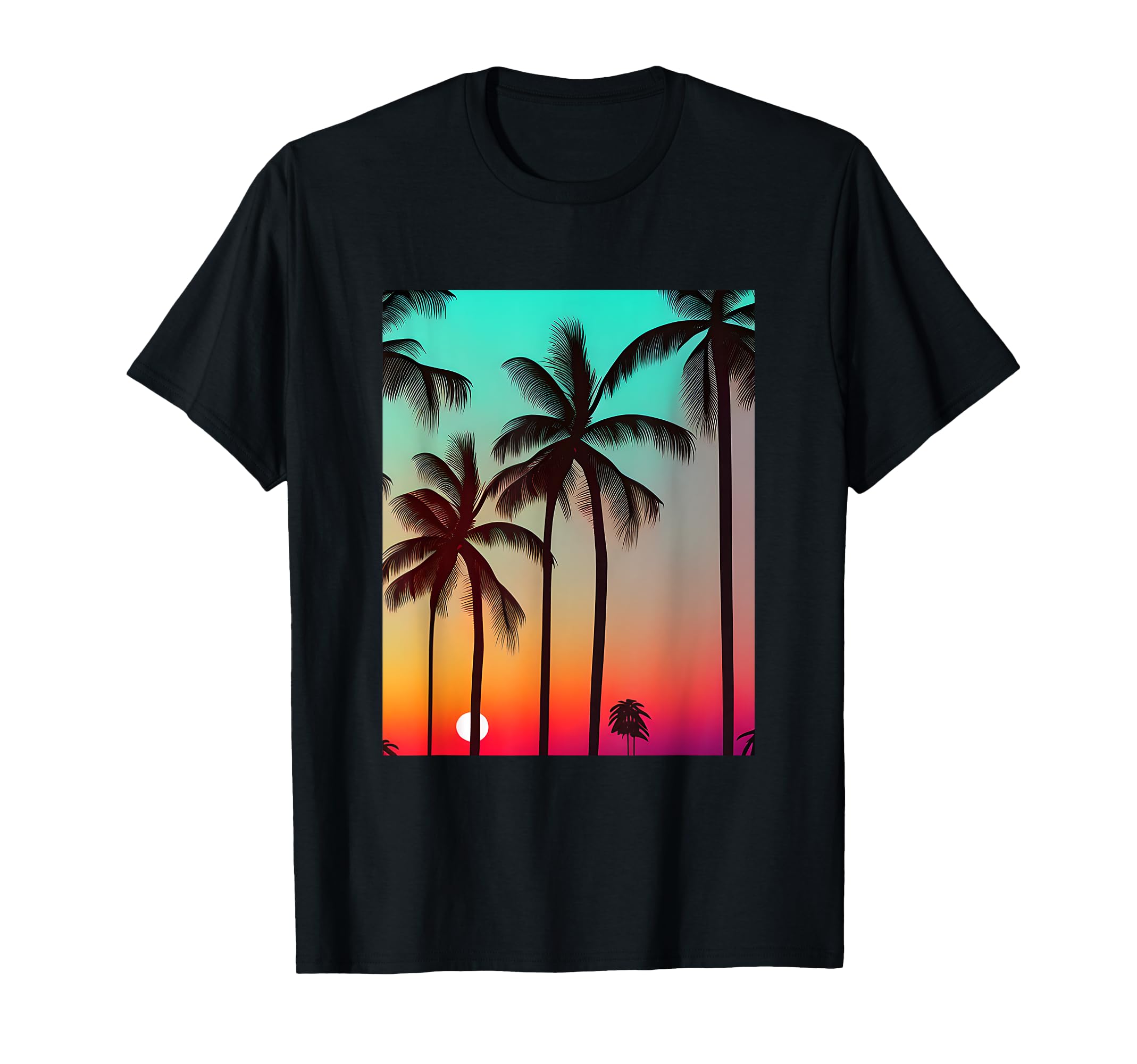 Retrowave Sunrise 80S Palm Trees T-Shirt - Casual Everyday Wear for Adults - T-Shirt, Sweatshirt, Hoodie