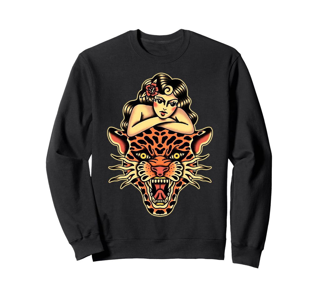 Pin Up X Tiger Traditional Tattoo Sweatshirt - Streetwear Style Unisex - T-Shirt, Sweatshirt, Hoodie