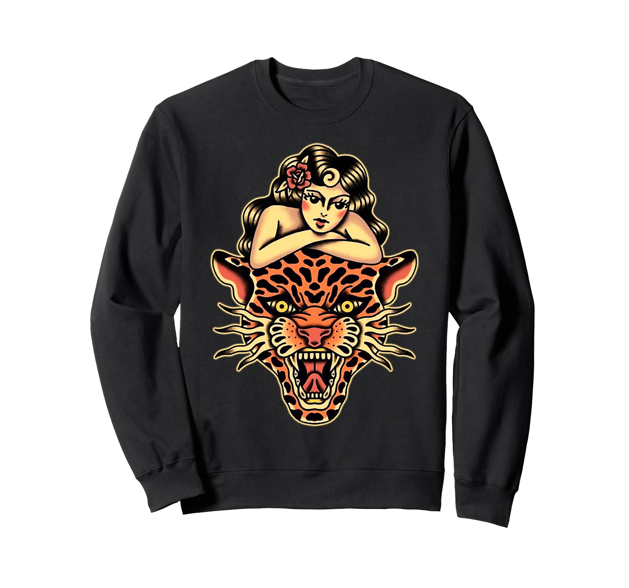 Pin Up X Tiger Traditional Tattoo Sweatshirt - Streetwear Style Unisex - T-Shirt, Sweatshirt, Hoodie
