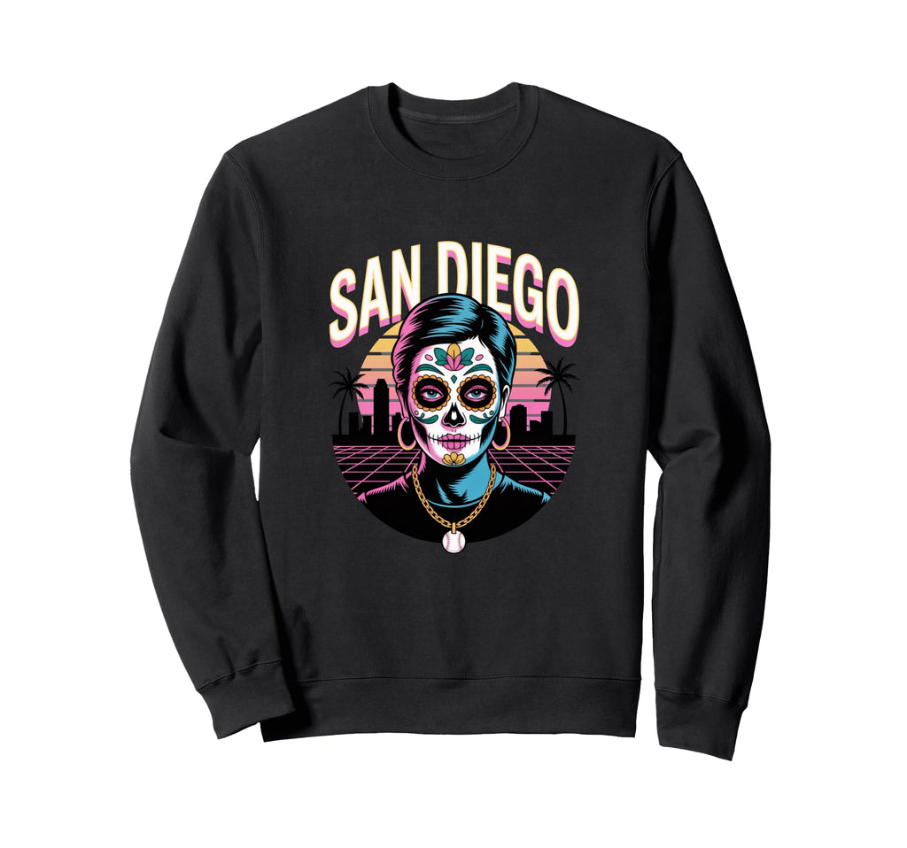 San Diego Sugar Skull Synthwave Sweatshirt - Streetwear Style for Adults - T-Shirt, Sweatshirt, Hoodie