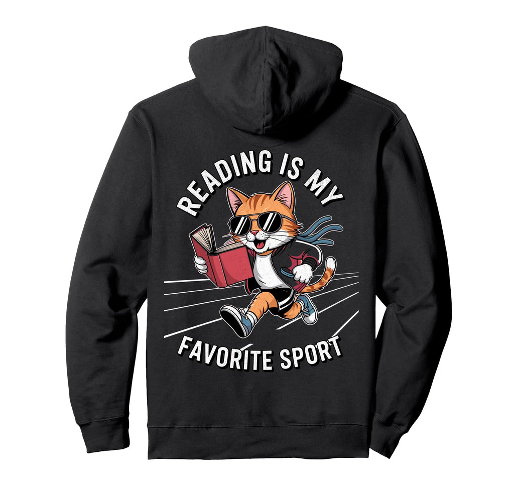Reading Is My Favorite Sport Funny Cat Hoodie - Minimalist Print Unisex - T-Shirt, Sweatshirt, Hoodie