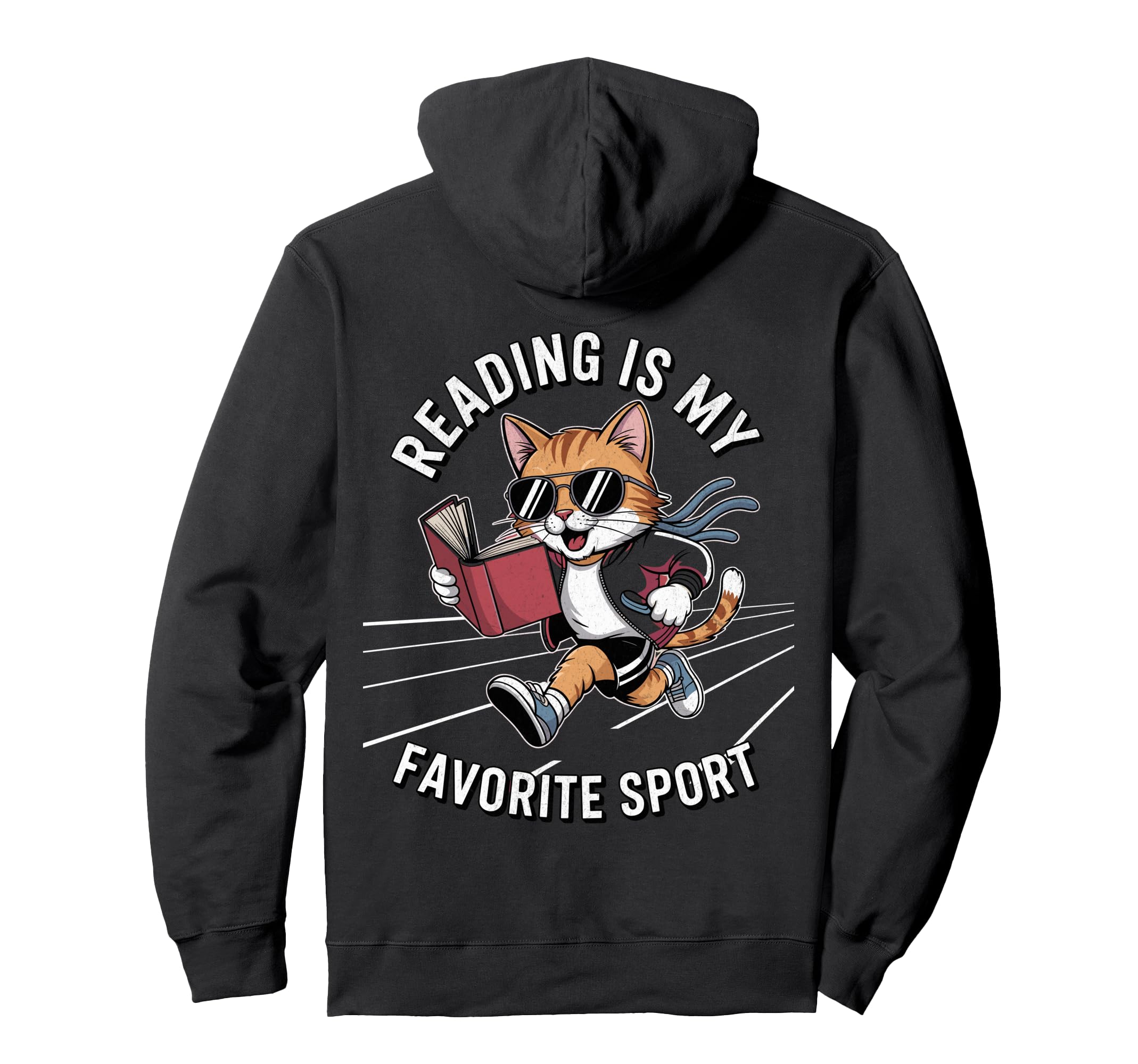 Reading Is My Favorite Sport Funny Cat Hoodie - Minimalist Print Unisex - T-Shirt, Sweatshirt, Hoodie