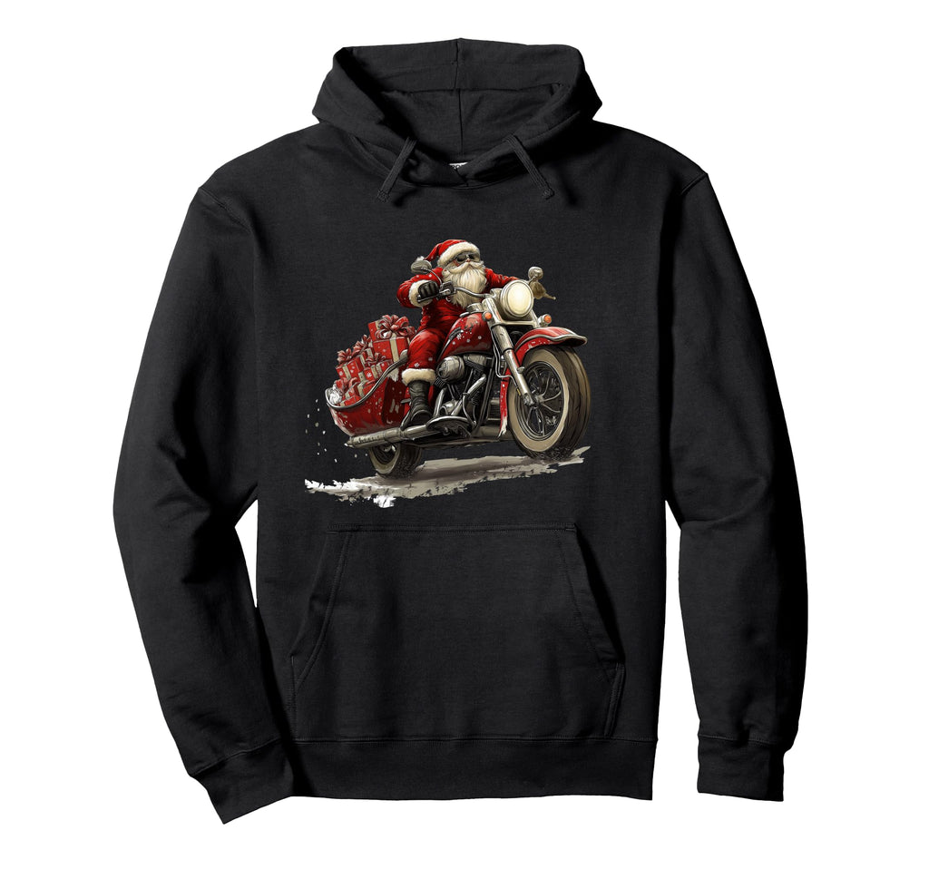 Funny Santa Riding Motorcycle Bike Hoodie - Novelty Apparel Men Women - T-Shirt, Sweatshirt, Hoodie