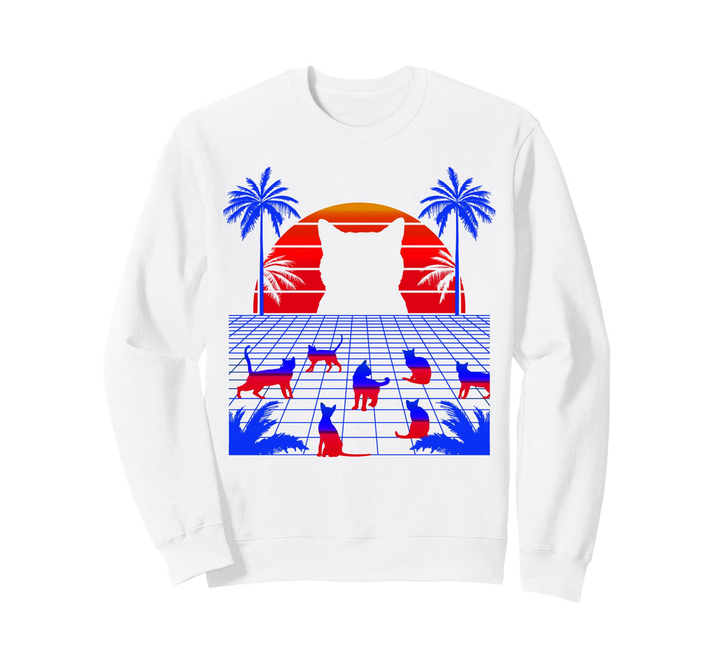 Vaporwave Cats Synthwave Sweatshirt - Casual Everyday Wear Men Women - T-Shirt, Sweatshirt, Hoodie