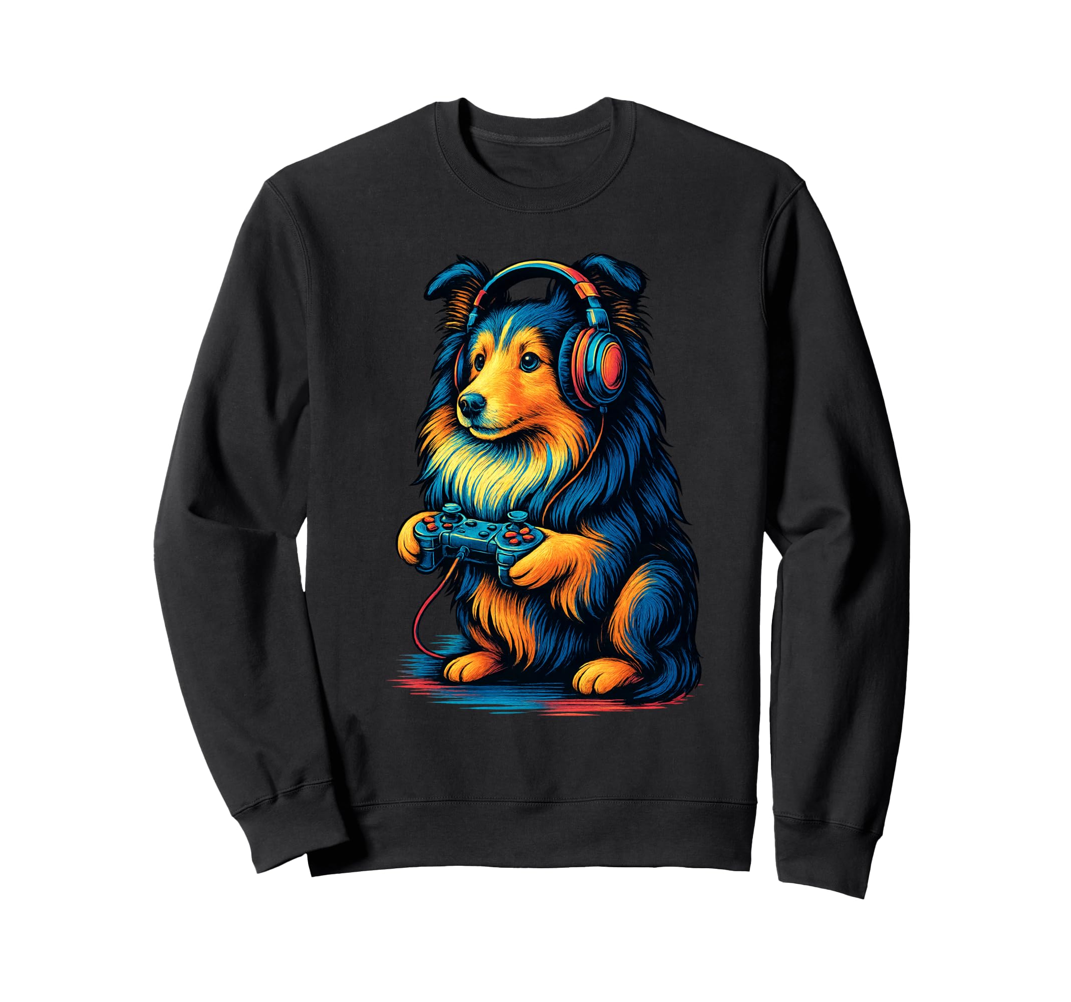 Shetland Sheepdog Gamer Gaming Dog Sweatshirt - Aesthetic Graphic Unisex - T-Shirt, Sweatshirt, Hoodie