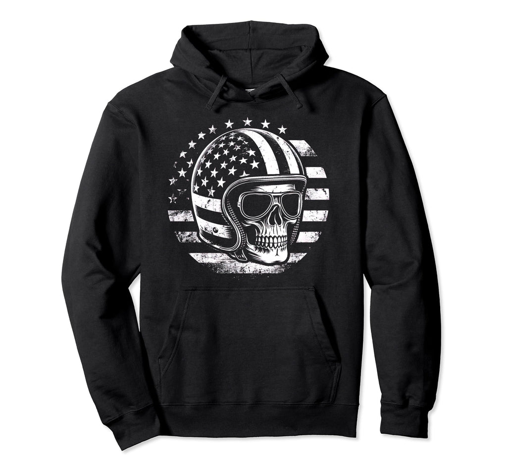American Motorcycle Rider Skull Hoodie - Aesthetic Graphic for Adults - T-Shirt, Sweatshirt, Hoodie