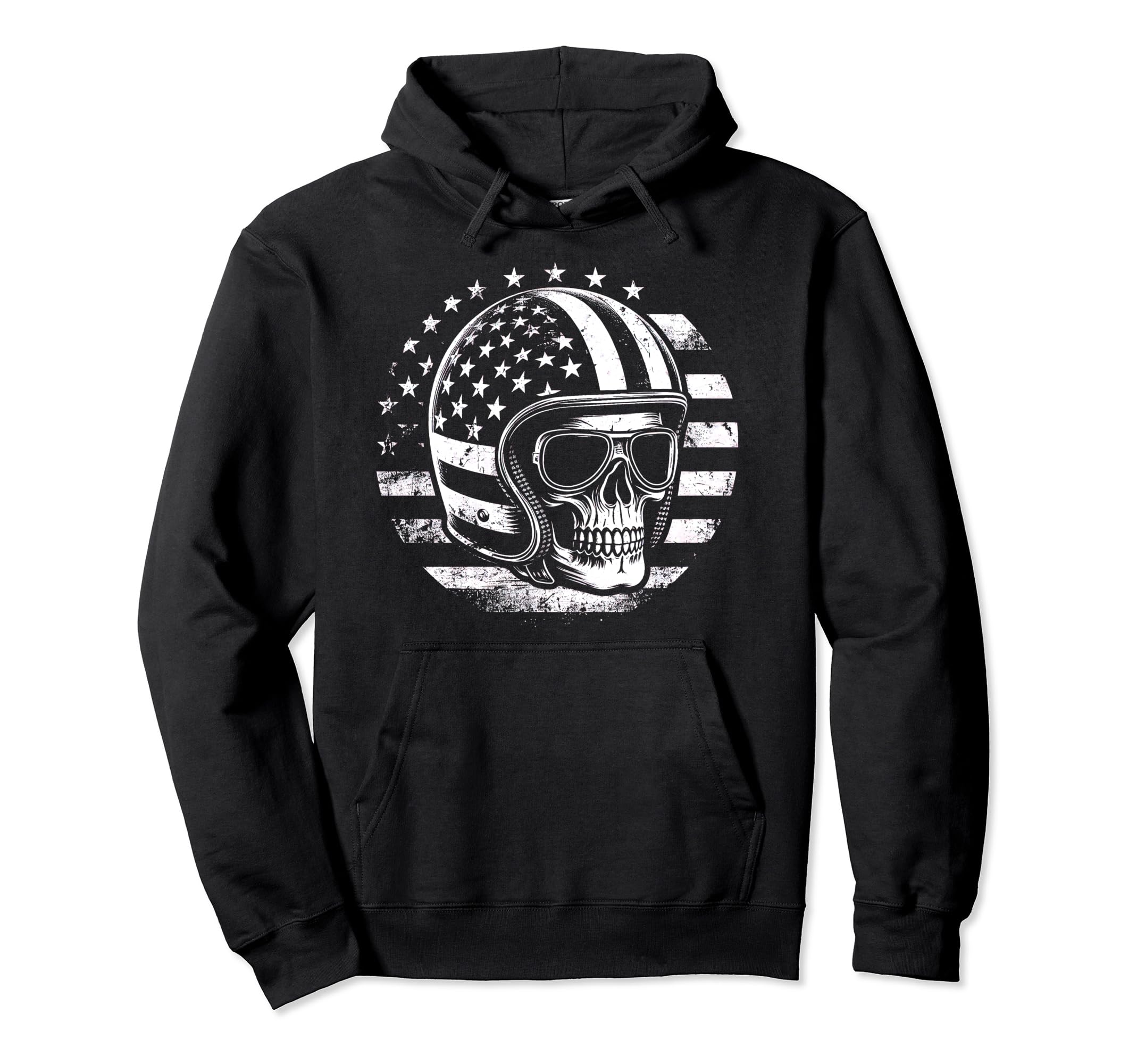 American Motorcycle Rider Skull Hoodie - Aesthetic Graphic for Adults - T-Shirt, Sweatshirt, Hoodie