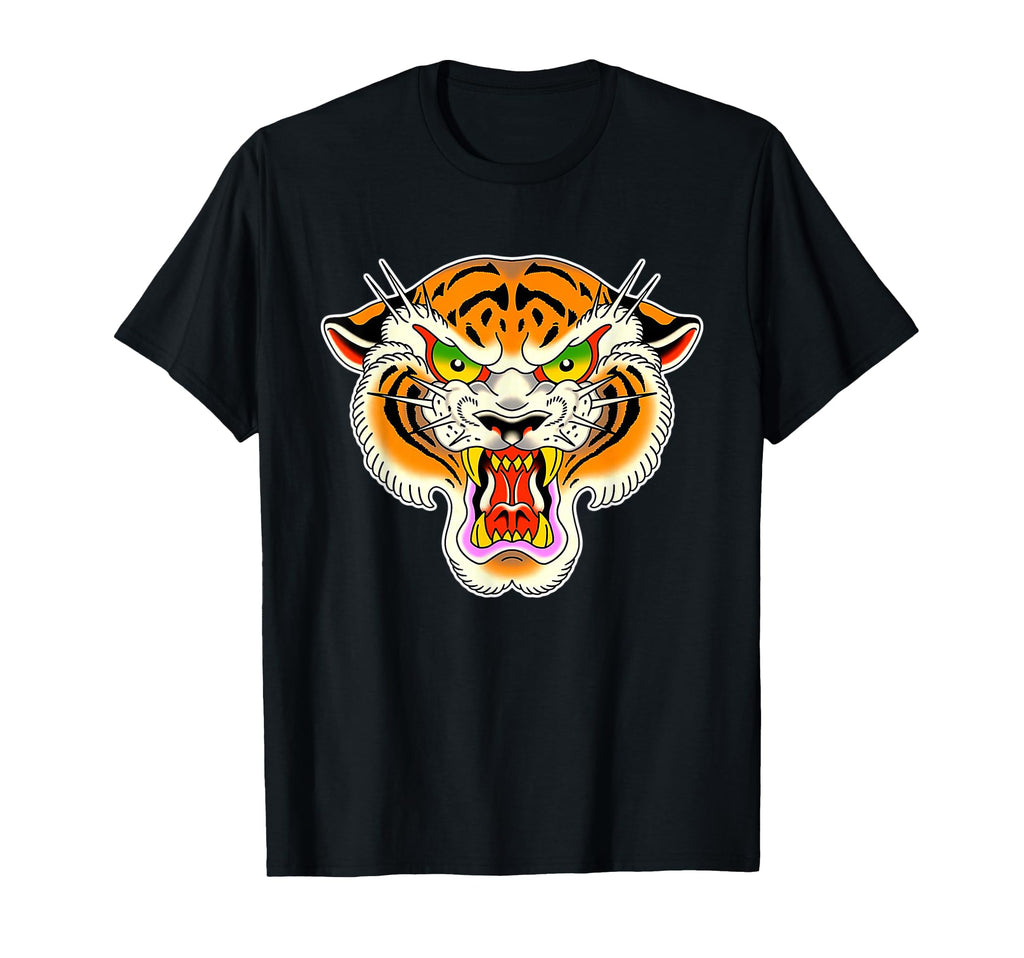 Tiger Head Traditional Tattoo T-Shirt - Casual Everyday Wear Men Women - T-Shirt, Sweatshirt, Hoodie