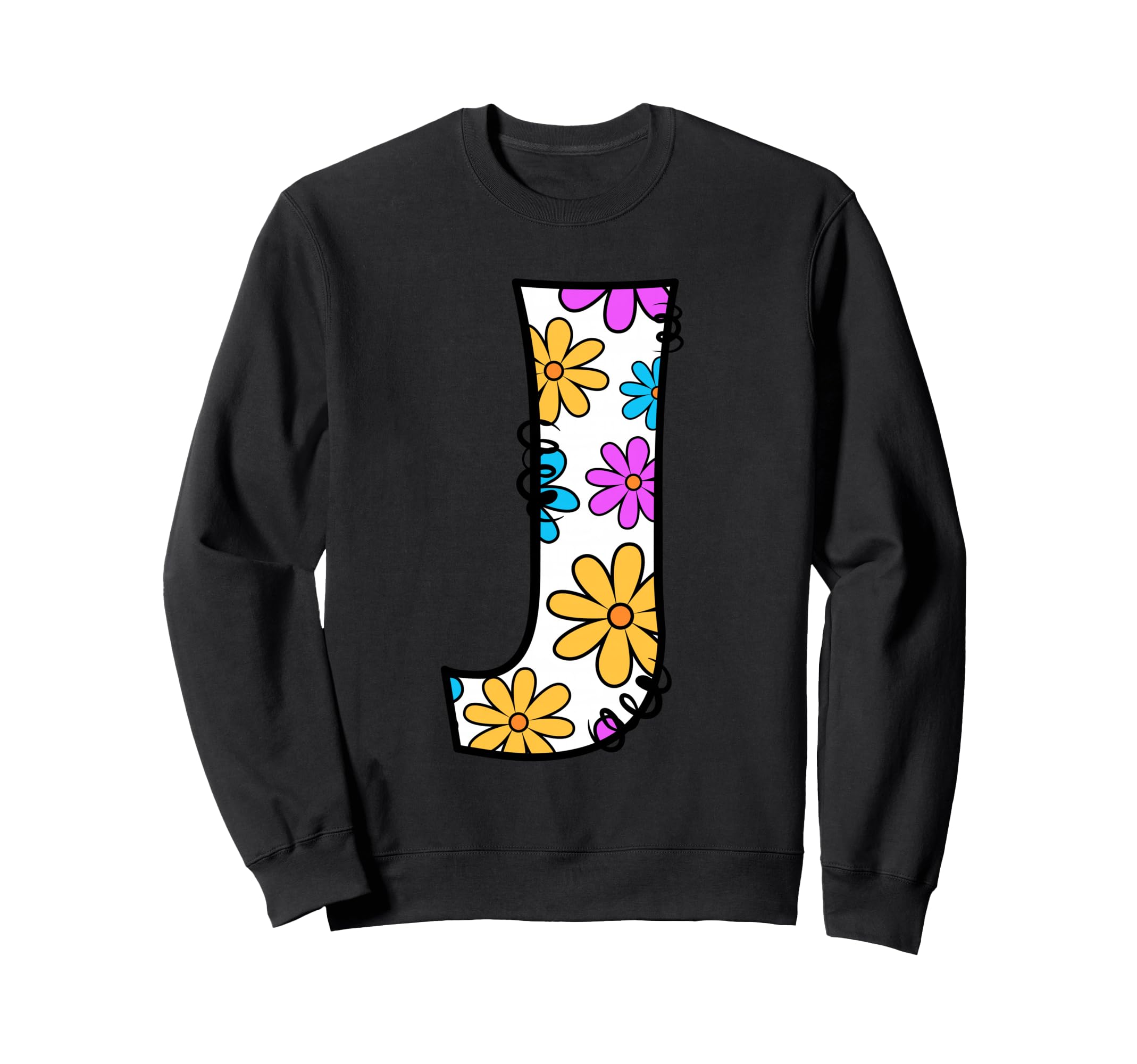 Letter J Daisy Floral Alphabet Sweatshirt - Unique Graphic Men Women - T-Shirt, Sweatshirt, Hoodie